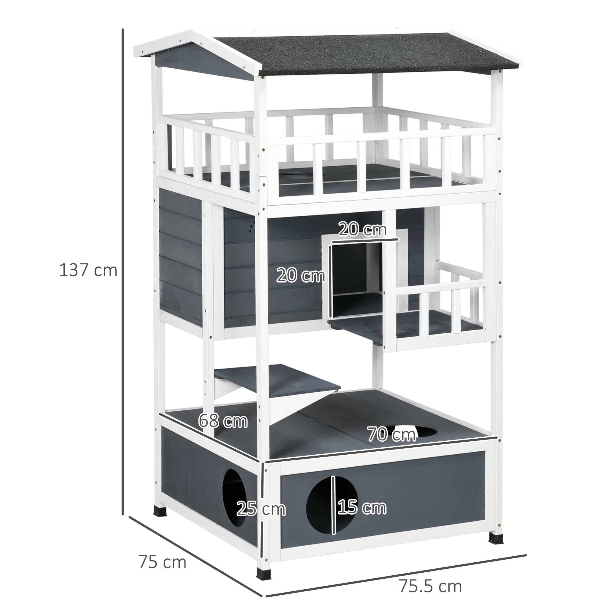 Logidon Kattenhuis met Toilet Grijs met meerdere verdiepingen 78 x 76 x 140 cm