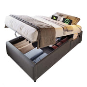 Logidon gestoffeerd bed 90x200 cm grijs met USB-C oplaadfunctie zonder hoofdeinde