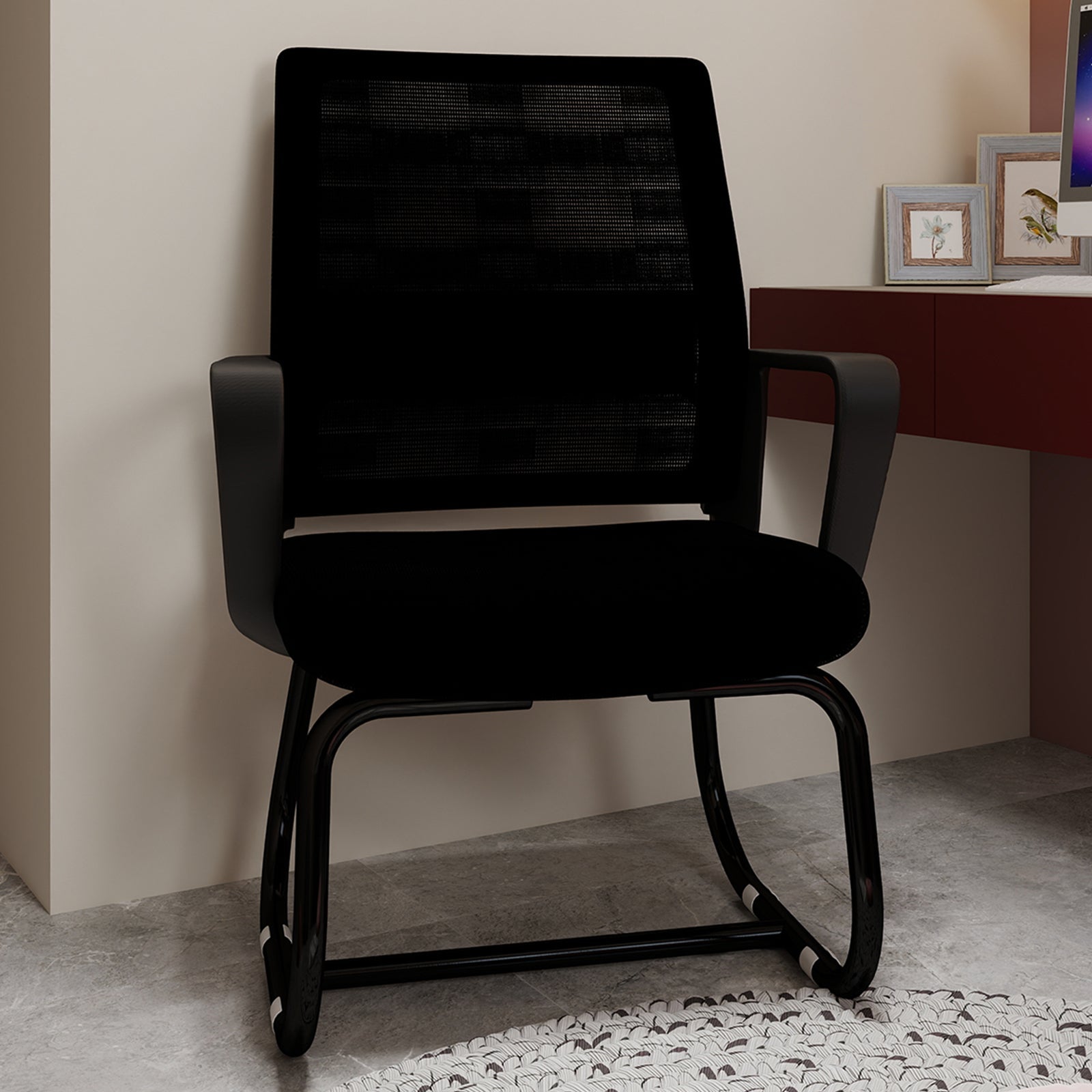 Logidon Minimalistische Bureaustoel Metalen Frame Mesh Rug Zwart