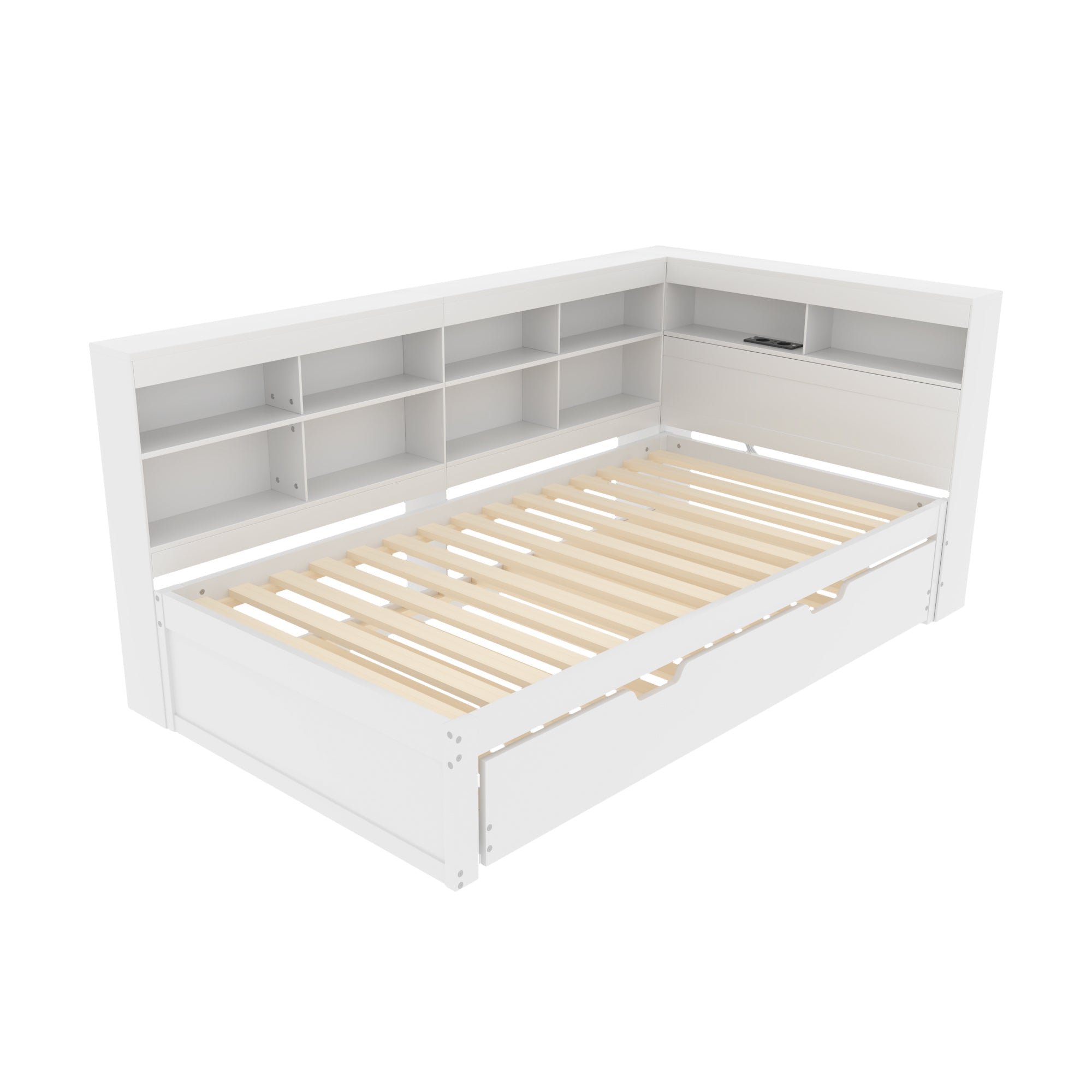 Logidon slaapbank 90x200 uitschuifbaar bed 90x190 USB wit