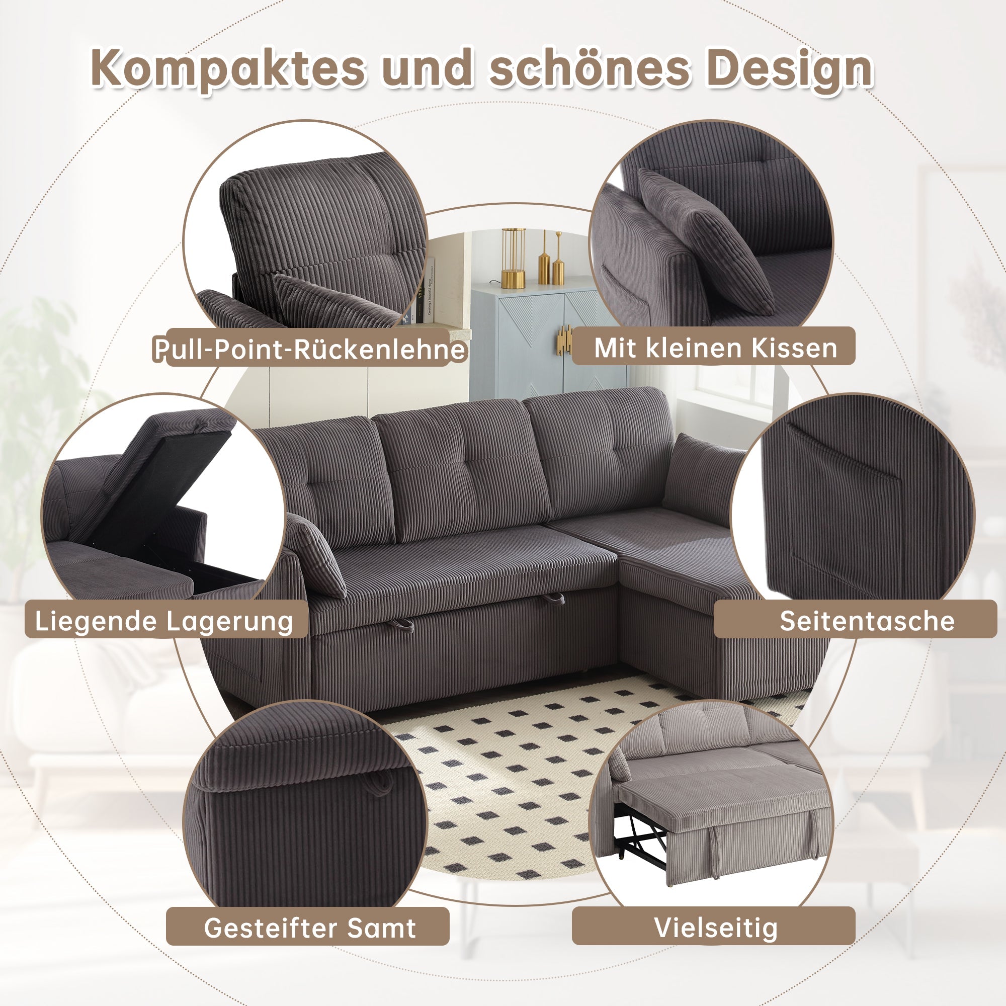 Logidon Sofa Bed With Storage Space Dark Gray Modular Corner Sofa