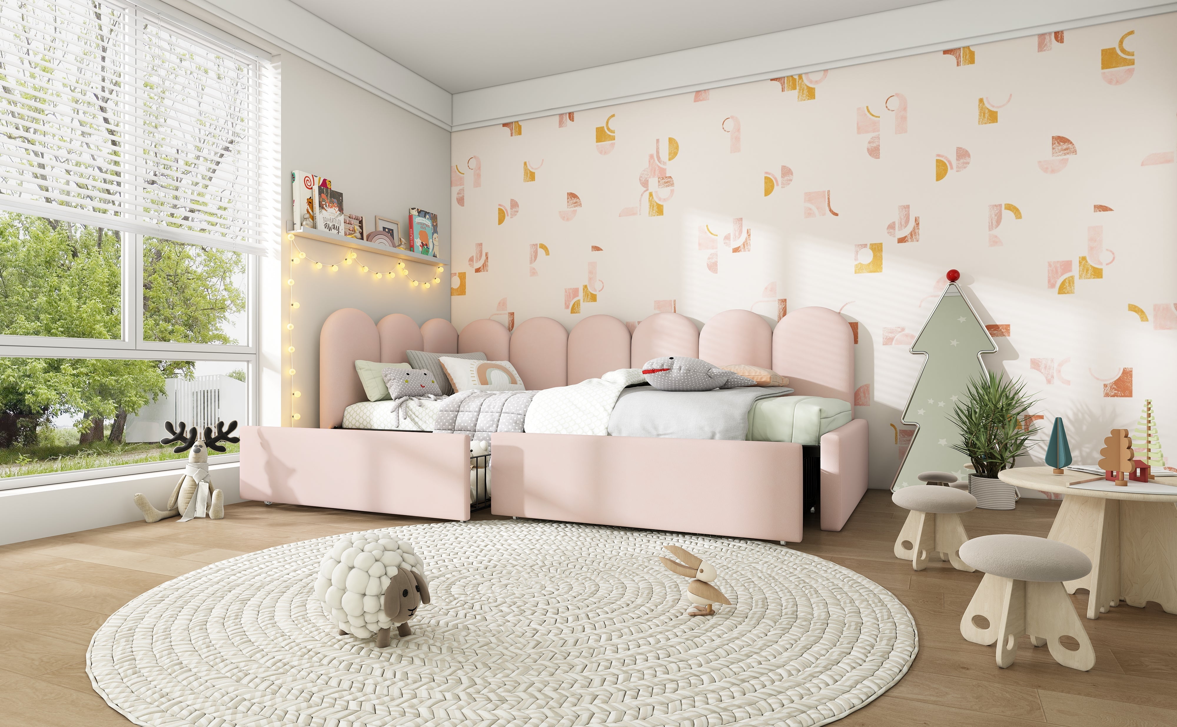 Logidon gestoffeerd bed 90x190 roze slaapbank met lades