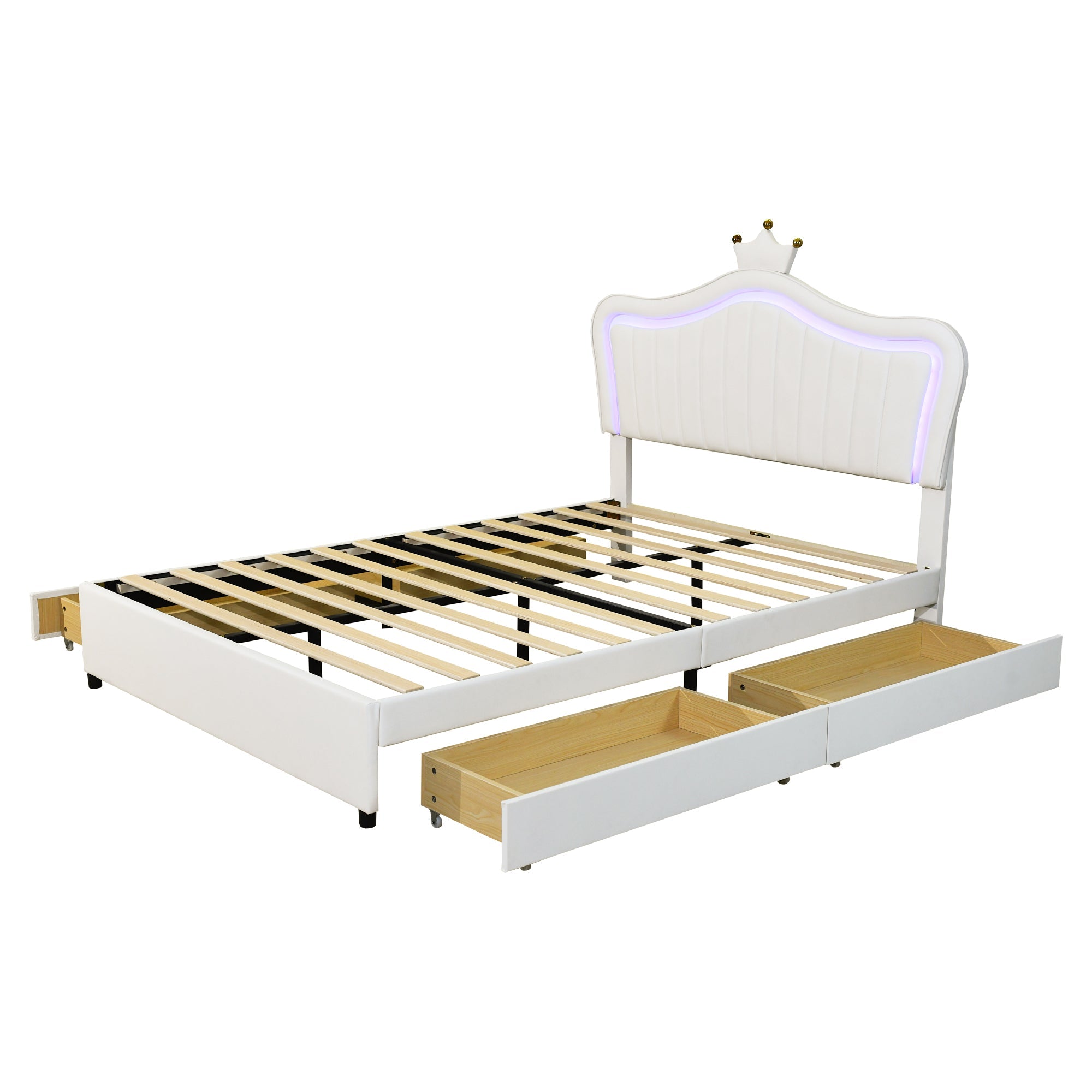 Logidon gestoffeerd bed 140x200 wit kunstleer met LED-verlichting