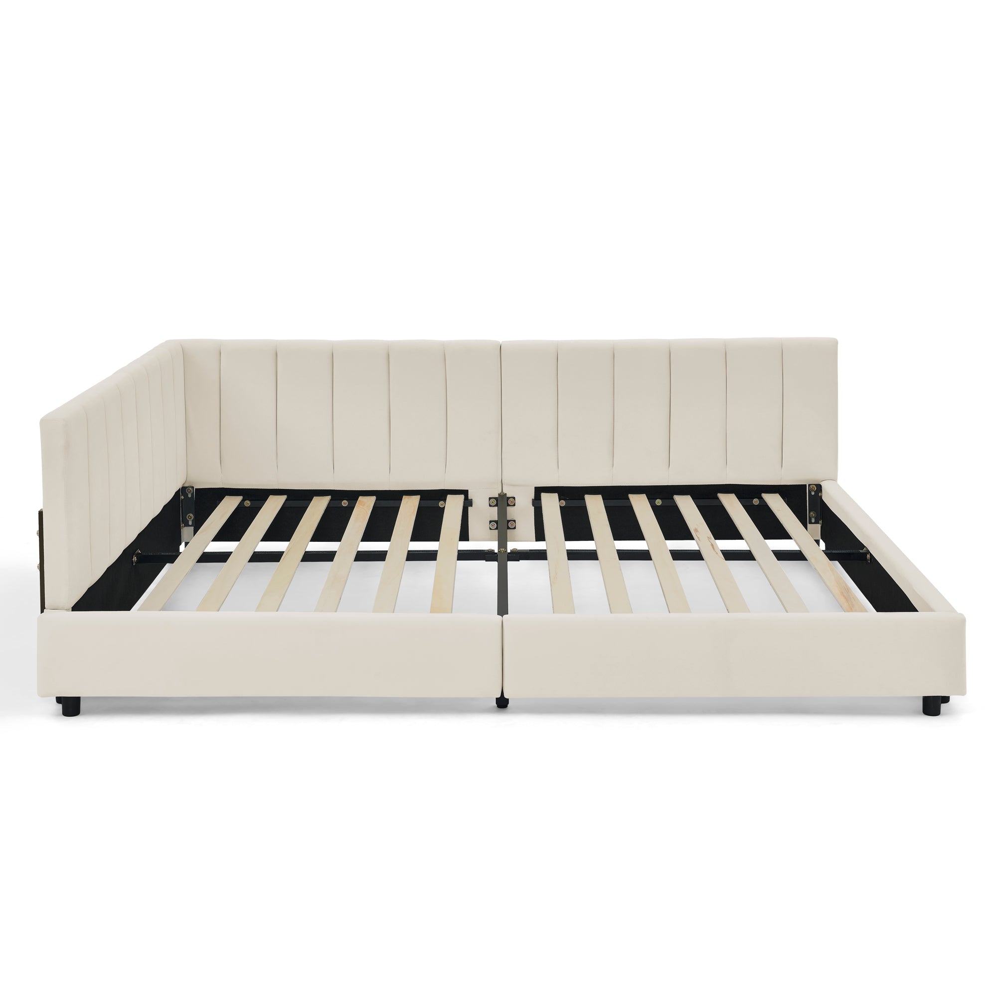Logidon tweepersoonsbed 160x200 cm beige fluwelen oppervlak hoge rugleuning