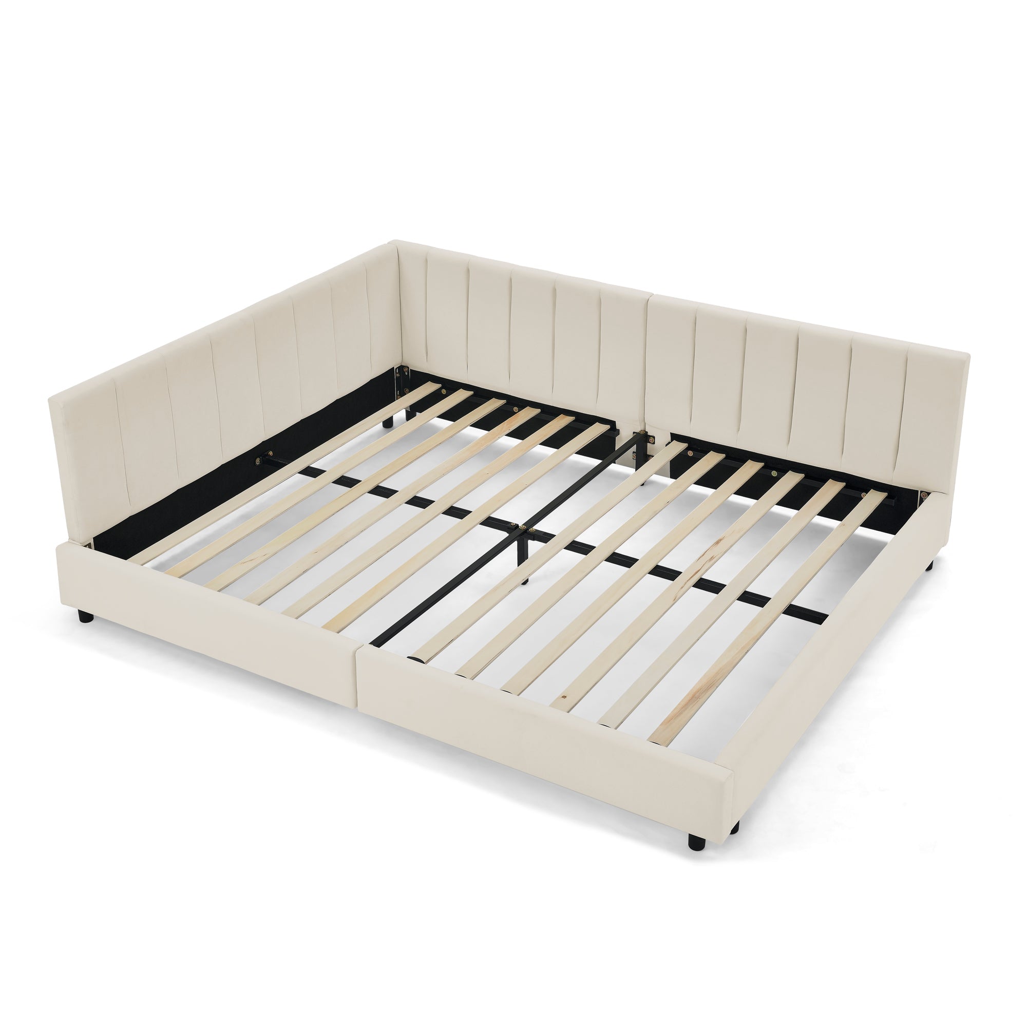 Logidon tweepersoonsbed 160x200 cm beige fluwelen oppervlak hoge rugleuning