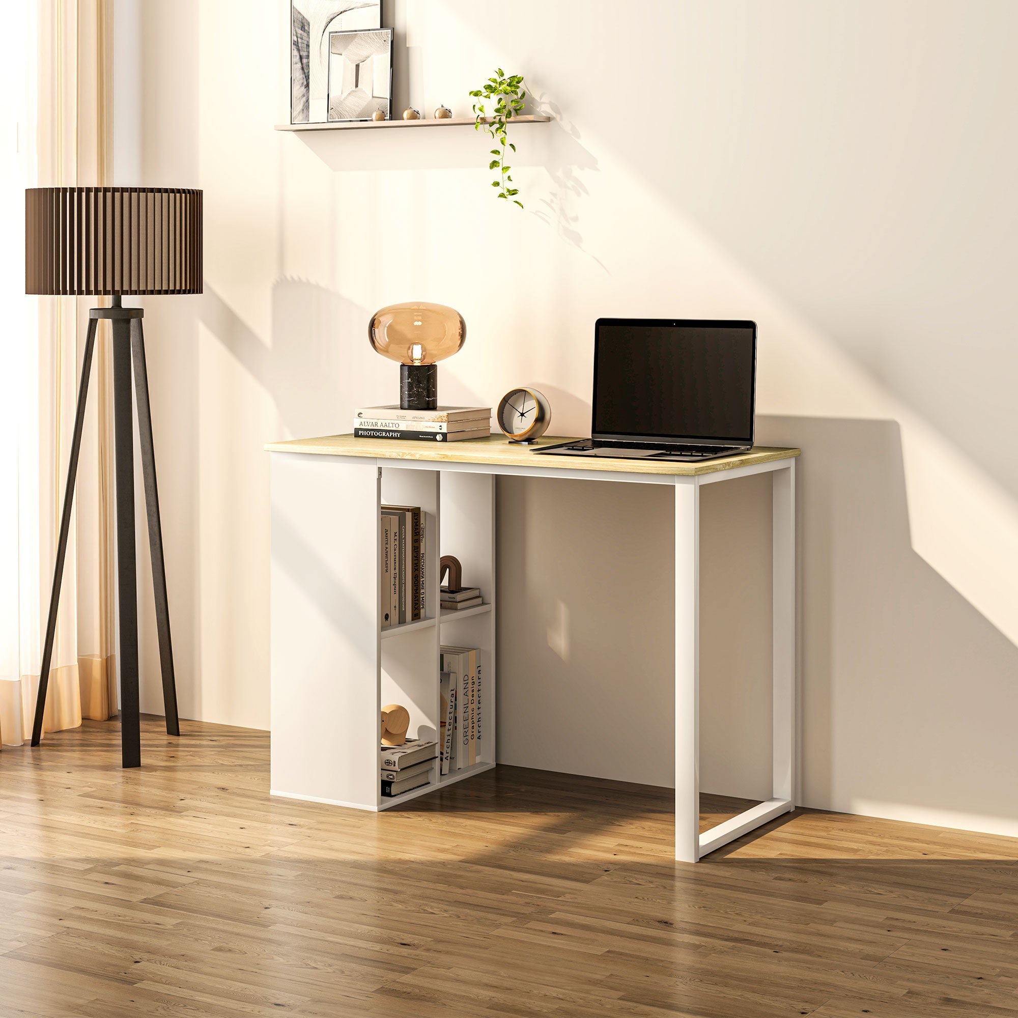 Logidon bureau eiken 100x54 cm compacte PC tafel met planken