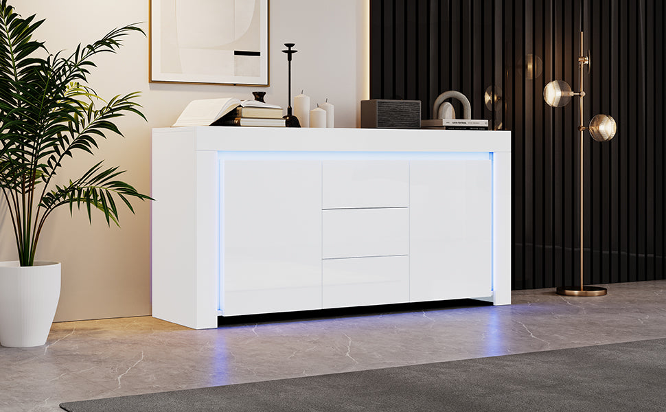 Logidon wit hoogglans dressoir 140x40x65 cm met LED verlichting