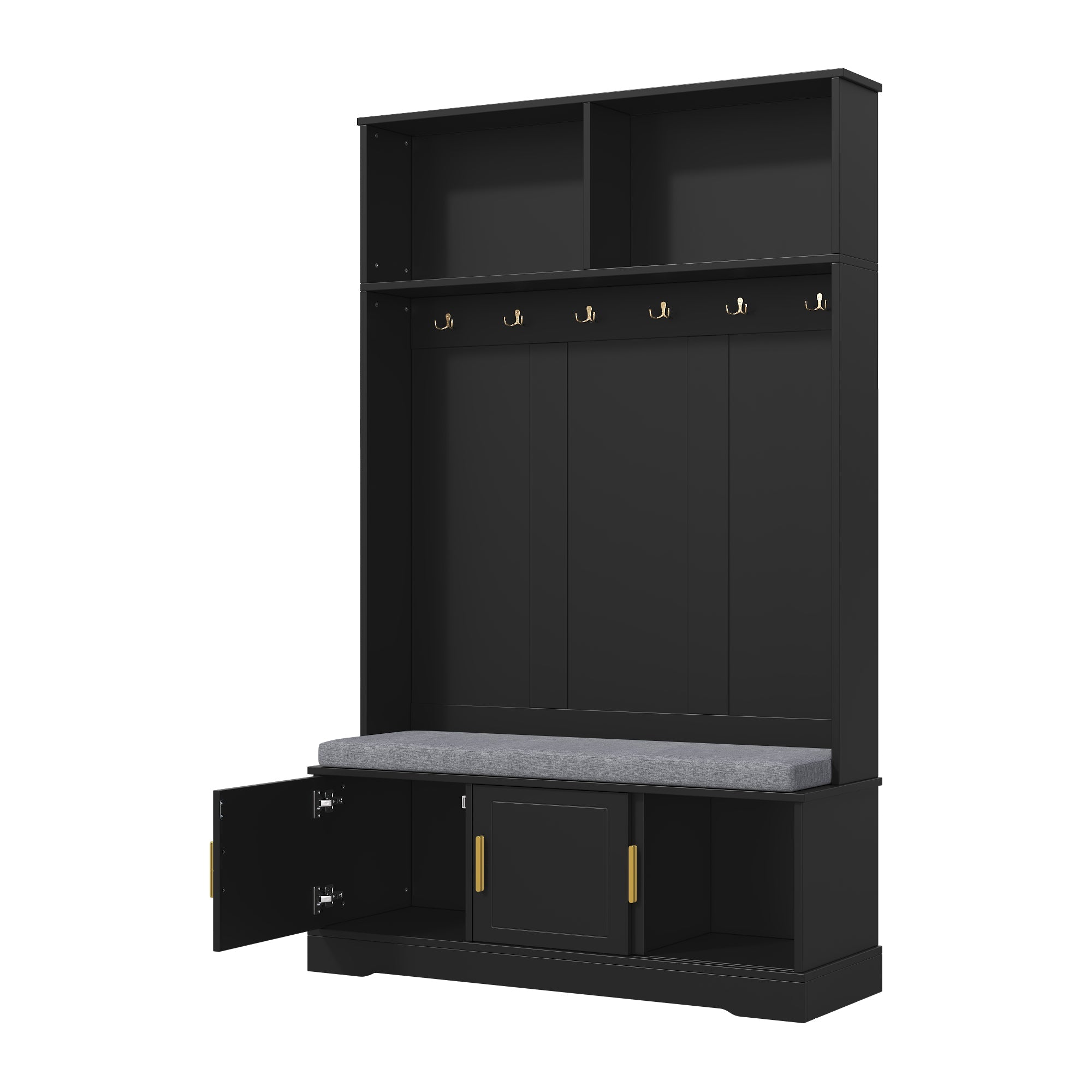 Logidon kapstok schoenenbank met 6 drievoudige haken zwart 120x40x191 cm