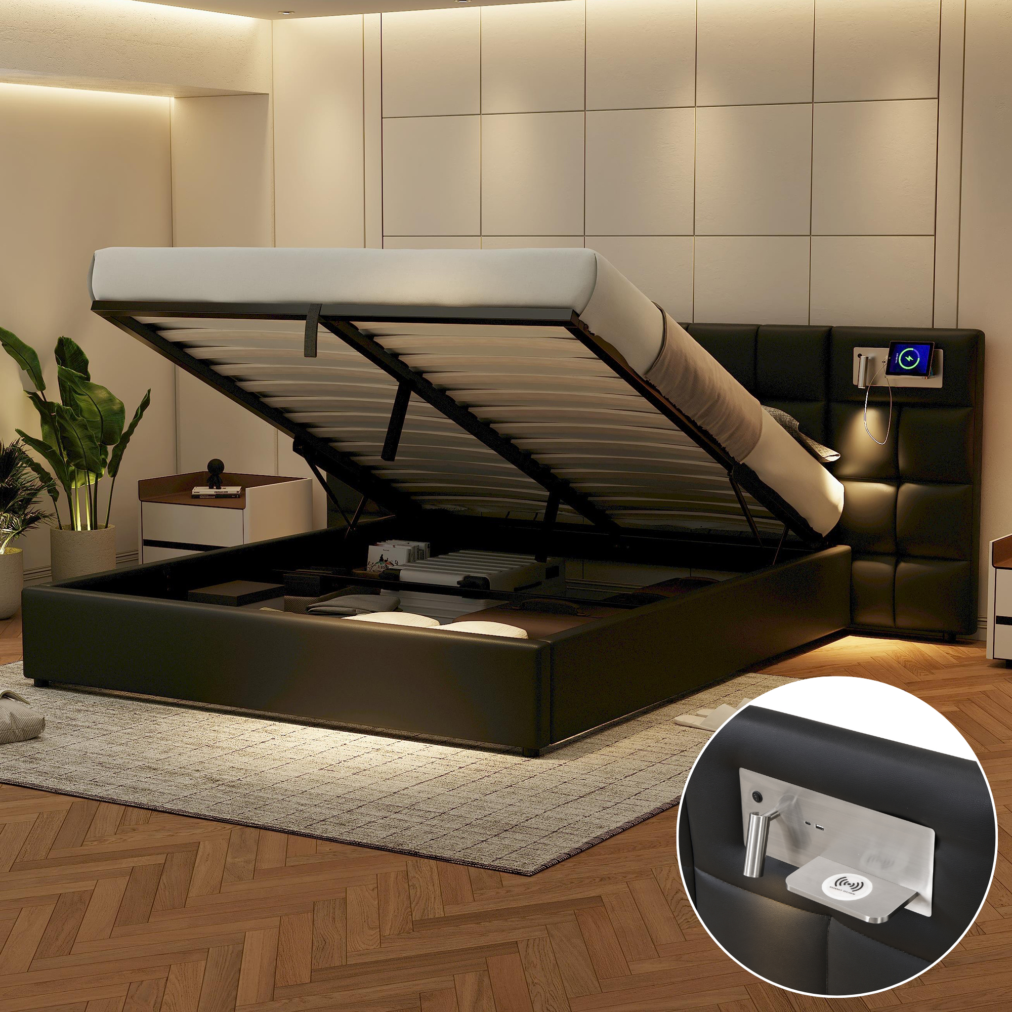Logidon gestoffeerd bed 180 x 200 cm met USB poort en draadloos opladen