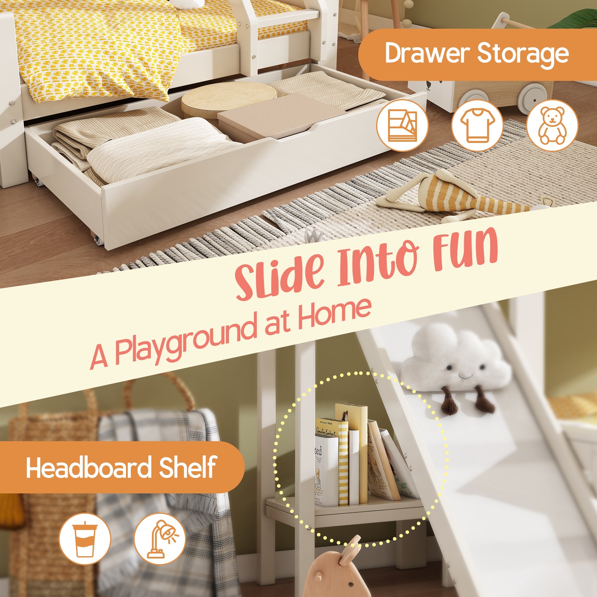 Logidon stapelbed 90x200/140x200 schuiflaadladder blokhut design