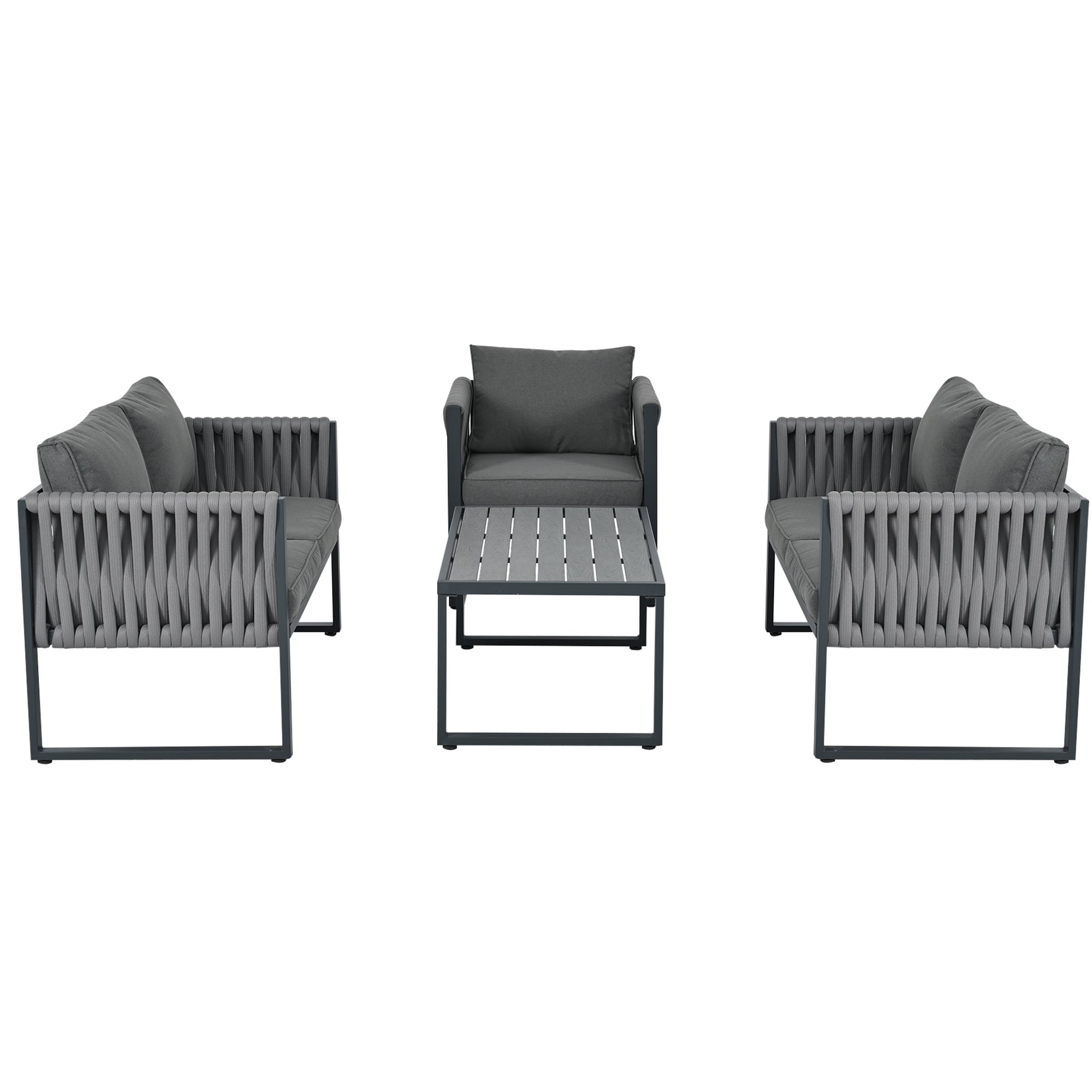 Logidon Tuinloungeset Grijs Touw met Gegalvaniseerd Ijzeren Frame Set van 4