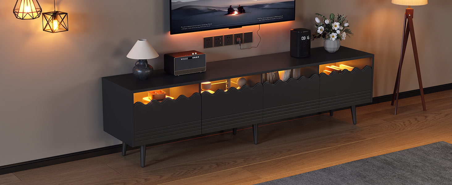 Logidon 176x38x45 cm zwart TV-lowboard met LED-verlichting