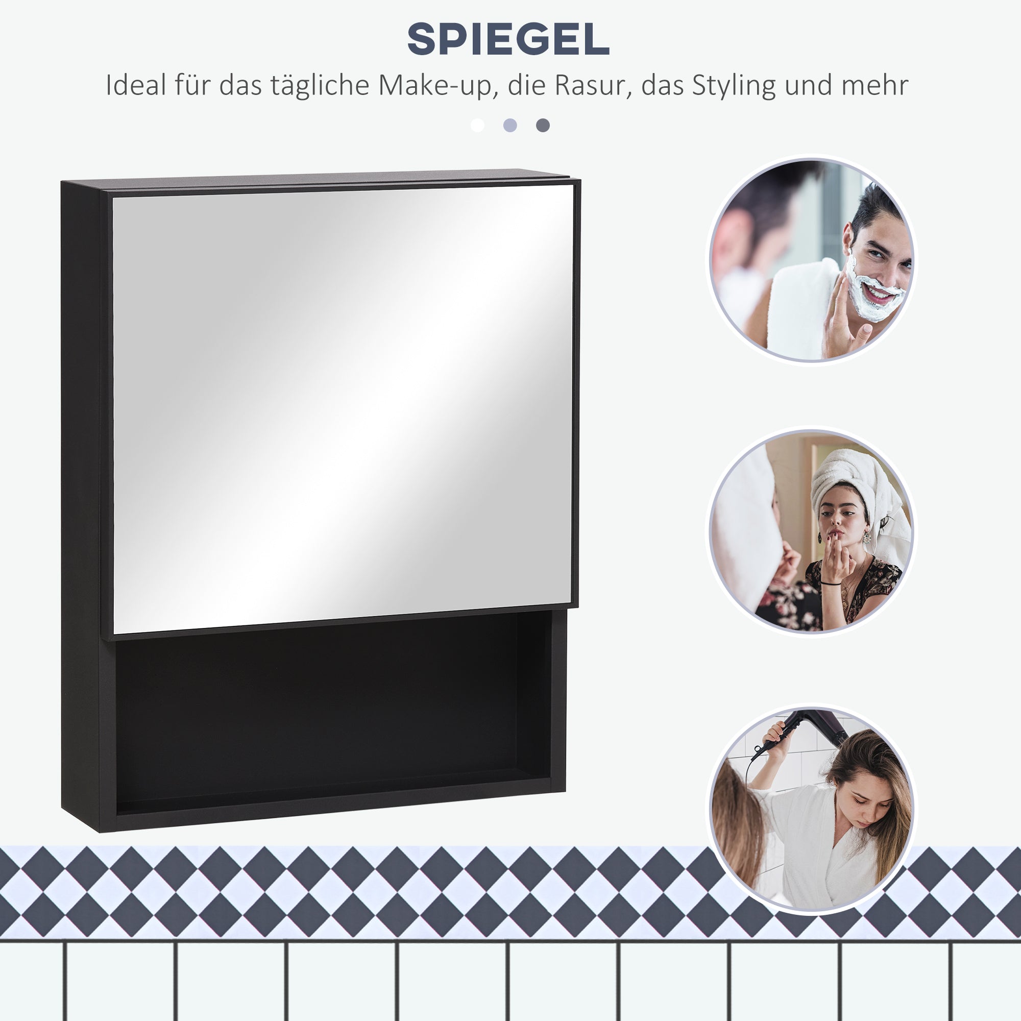 Logidon spiegelkast zwart RVS 46x58 cm badkamermeubel