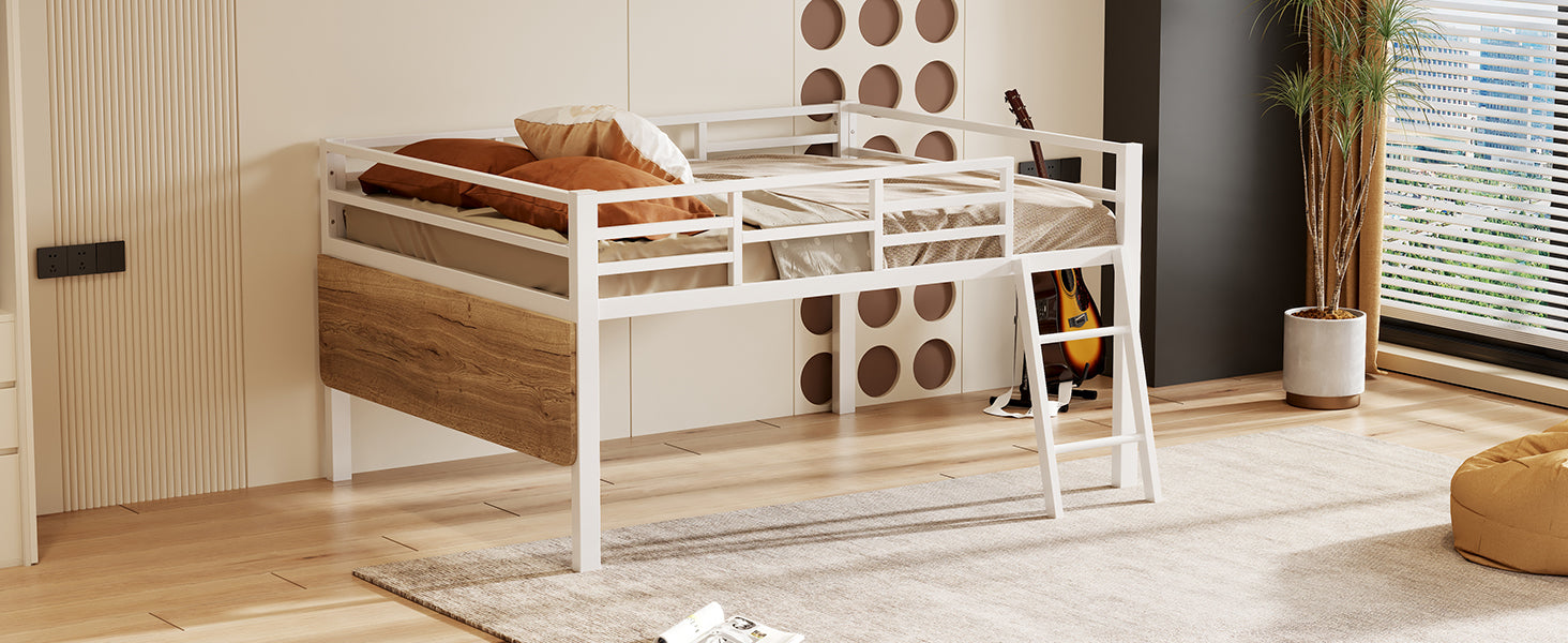 Logidon vlakbed metalen bed 140x200 witte reling LED-lichtstrip