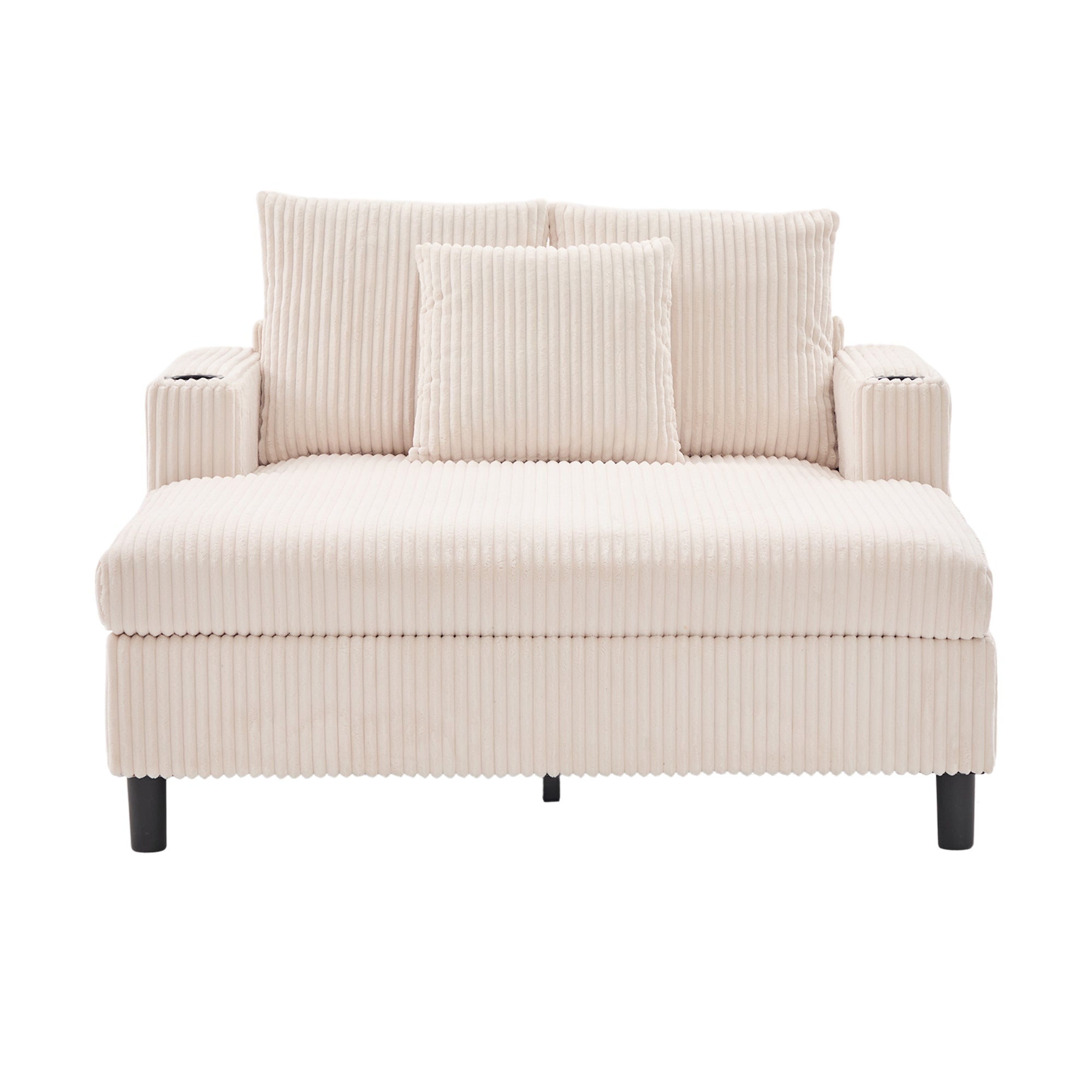 Logidon Chaise Longue Ligstoel Beige Fluweel Met USB LED-verlichting