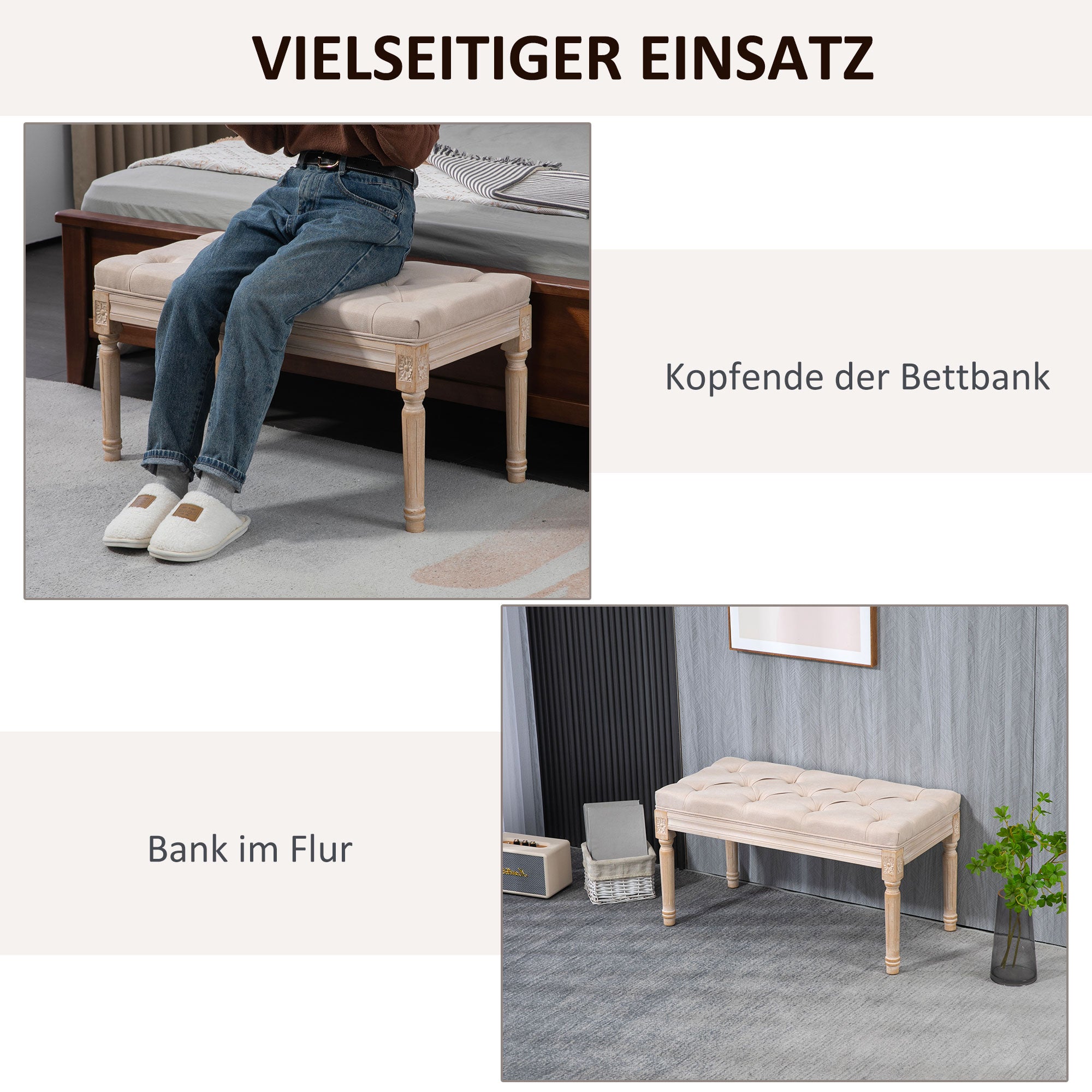 Logidon Vintage gestoffeerde bank beige 80x40x43 cm met knoopdetails