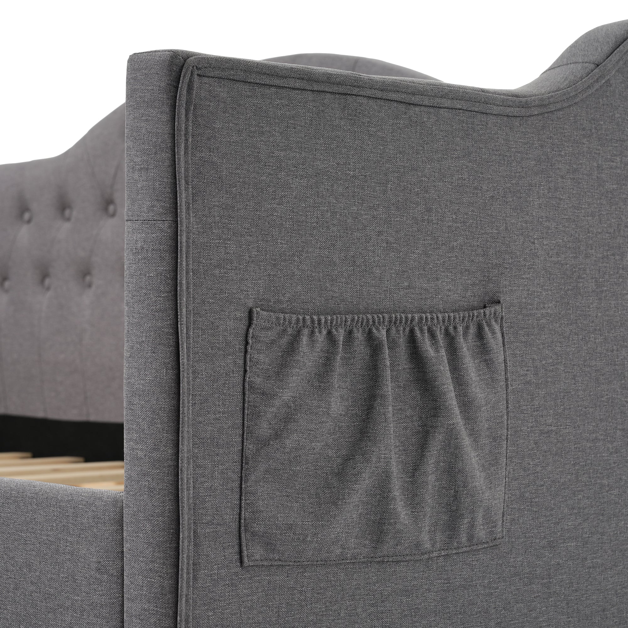 Logidon upholstered daybed 90x200 gray USB-C charging function 2 drawers