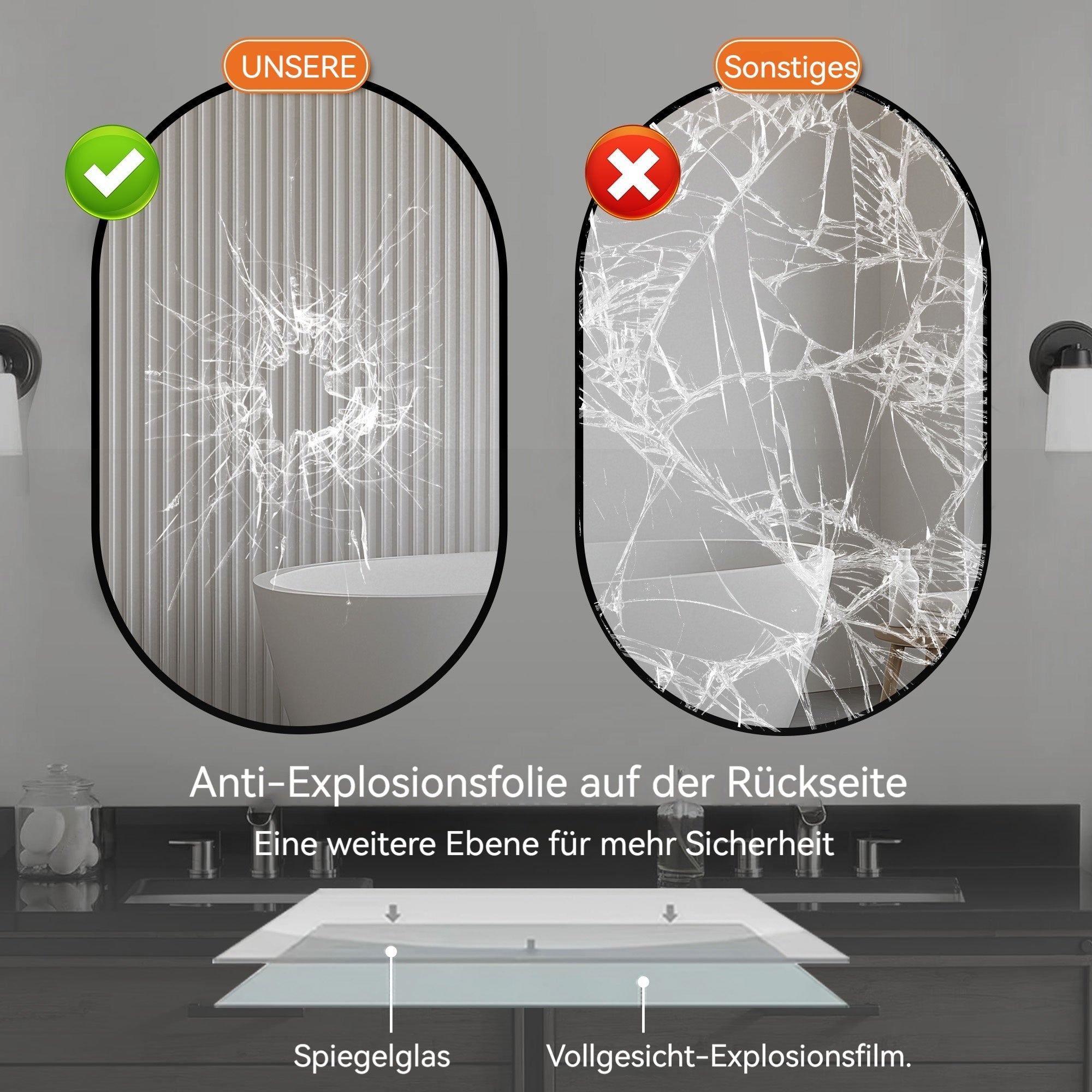 Logidon bathroom mirror 50x80cm oval silver explosion-proof glass