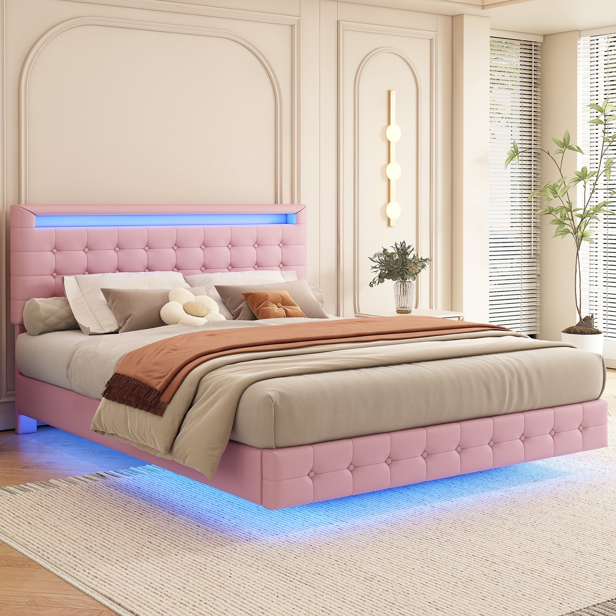 Logidon 140x200 cm flatbed roze LED-licht 24 knoppen afstandsbediening