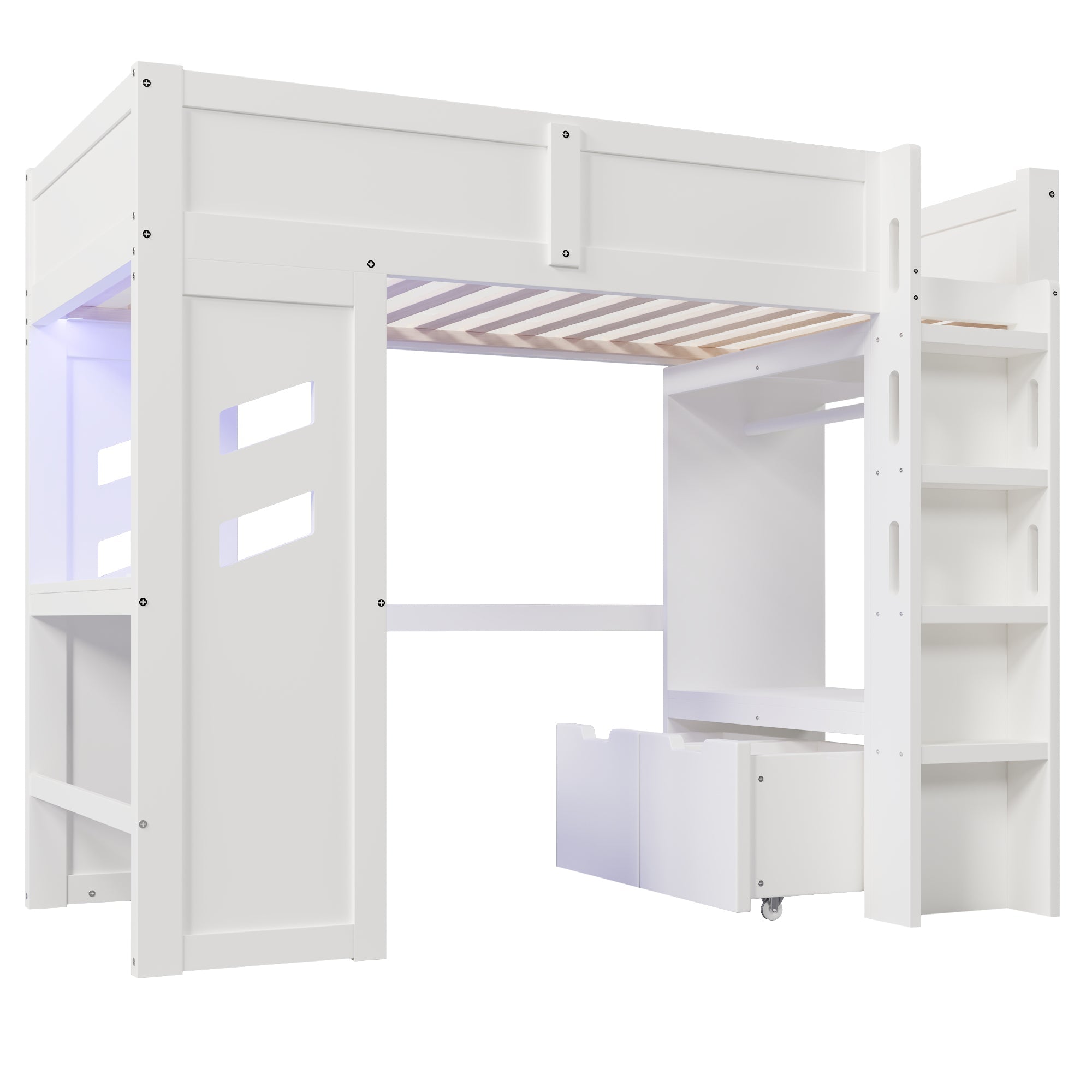 Logidon hoogslaper 90x200cm gamingbed met bureau USB Type C wit