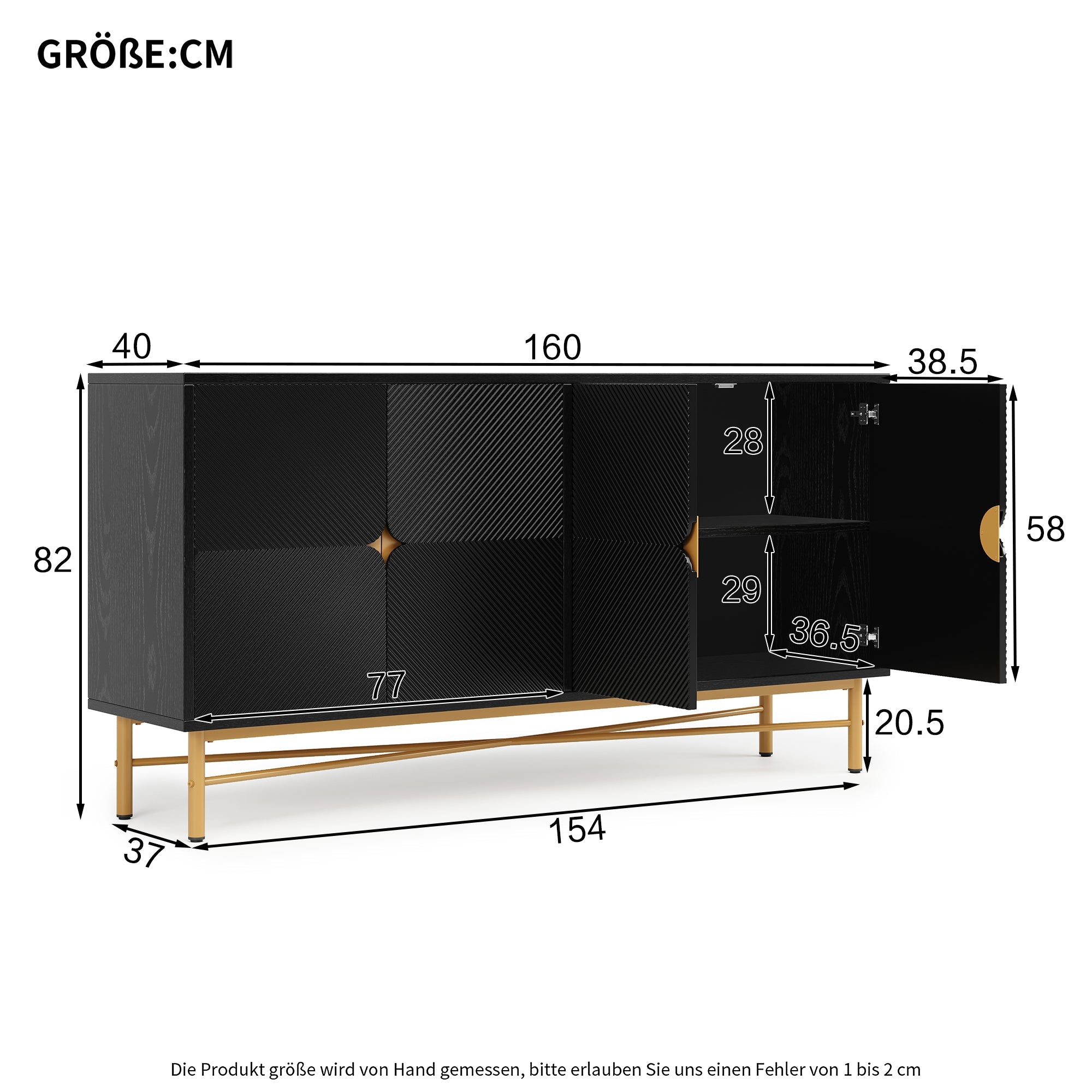 Logidon dressoir luxe structuur 160×40×82 cm zwarte hoogglans poten