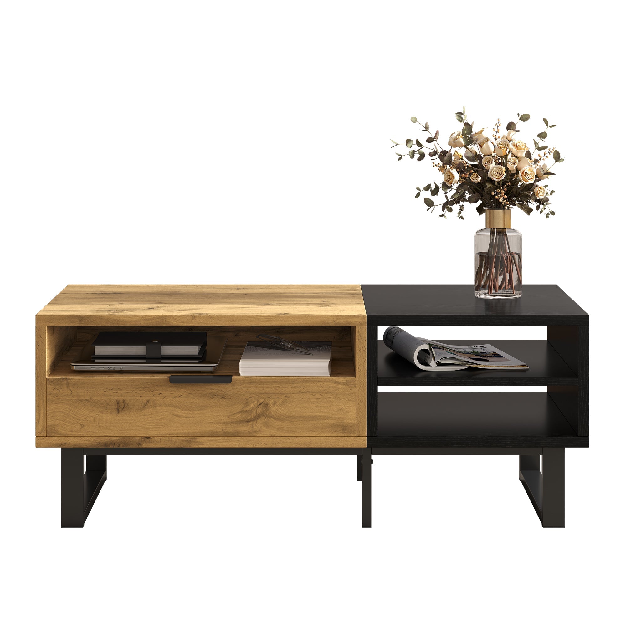 Logidon Salontafel Colour Block Zwart Hout met vakken en lades