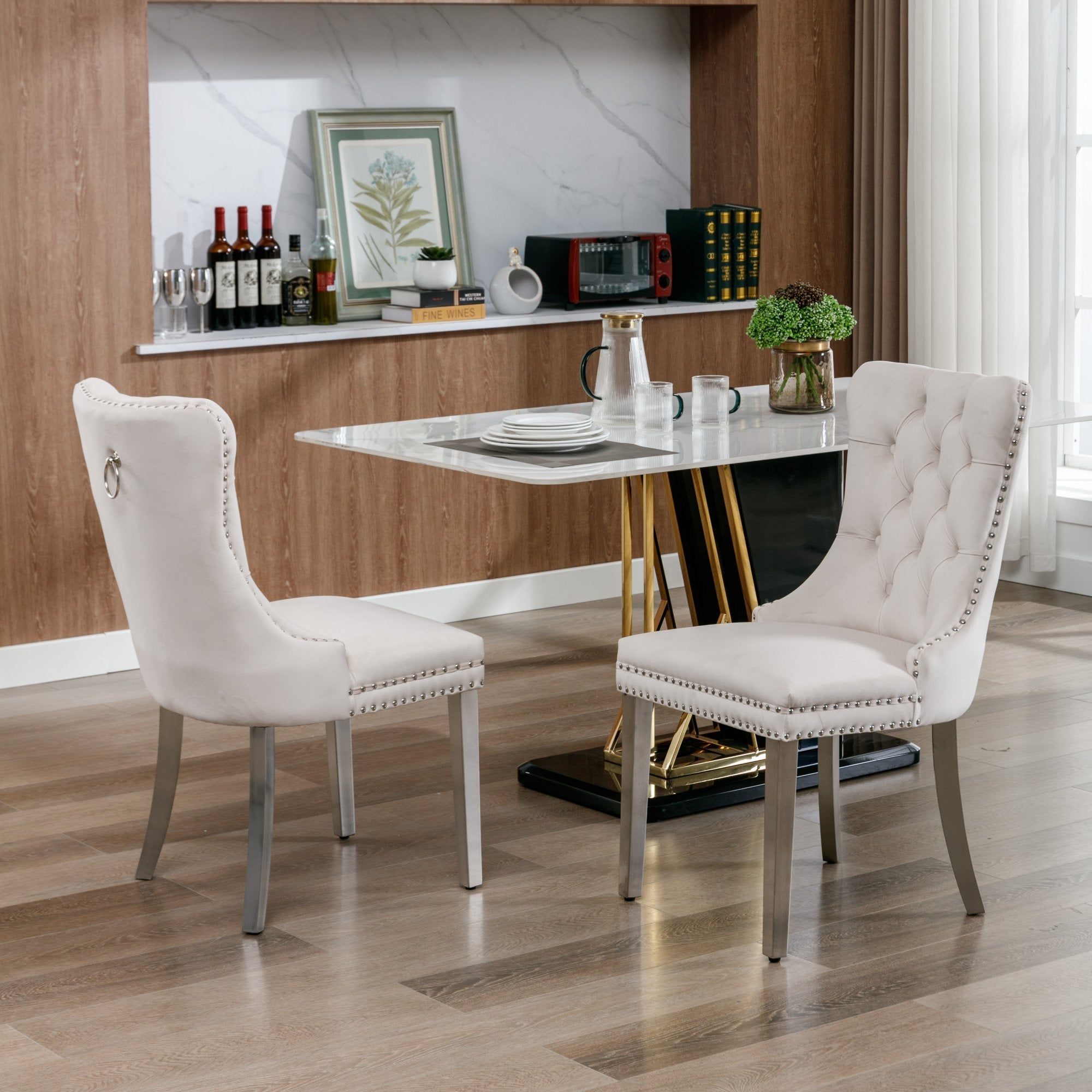 Logidon Nikki Collection beige fluwelen eetkamerstoelenset 2 met chromen poten