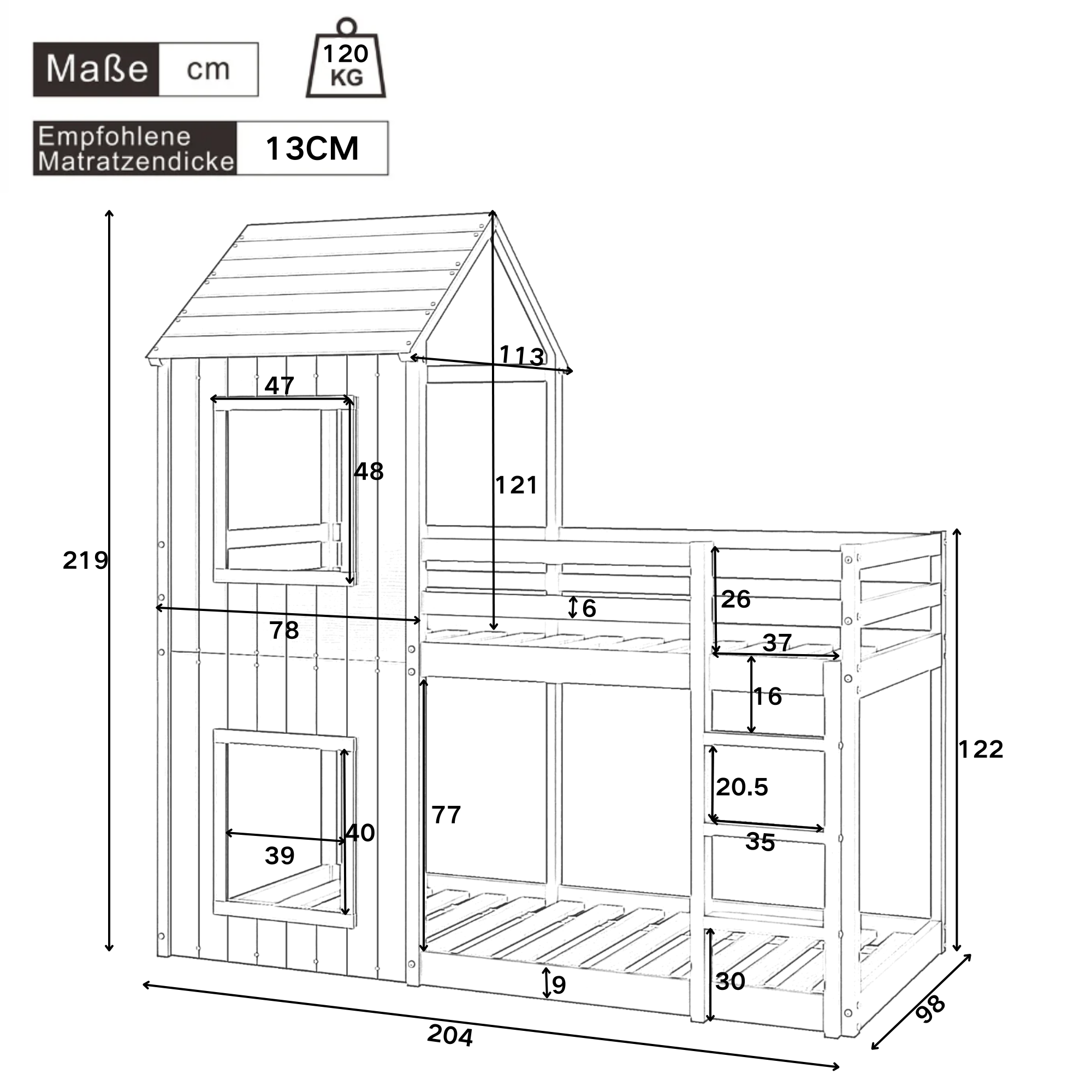 Logidon stapelbed 90x200 cm grijs huisbed met ladderhemel