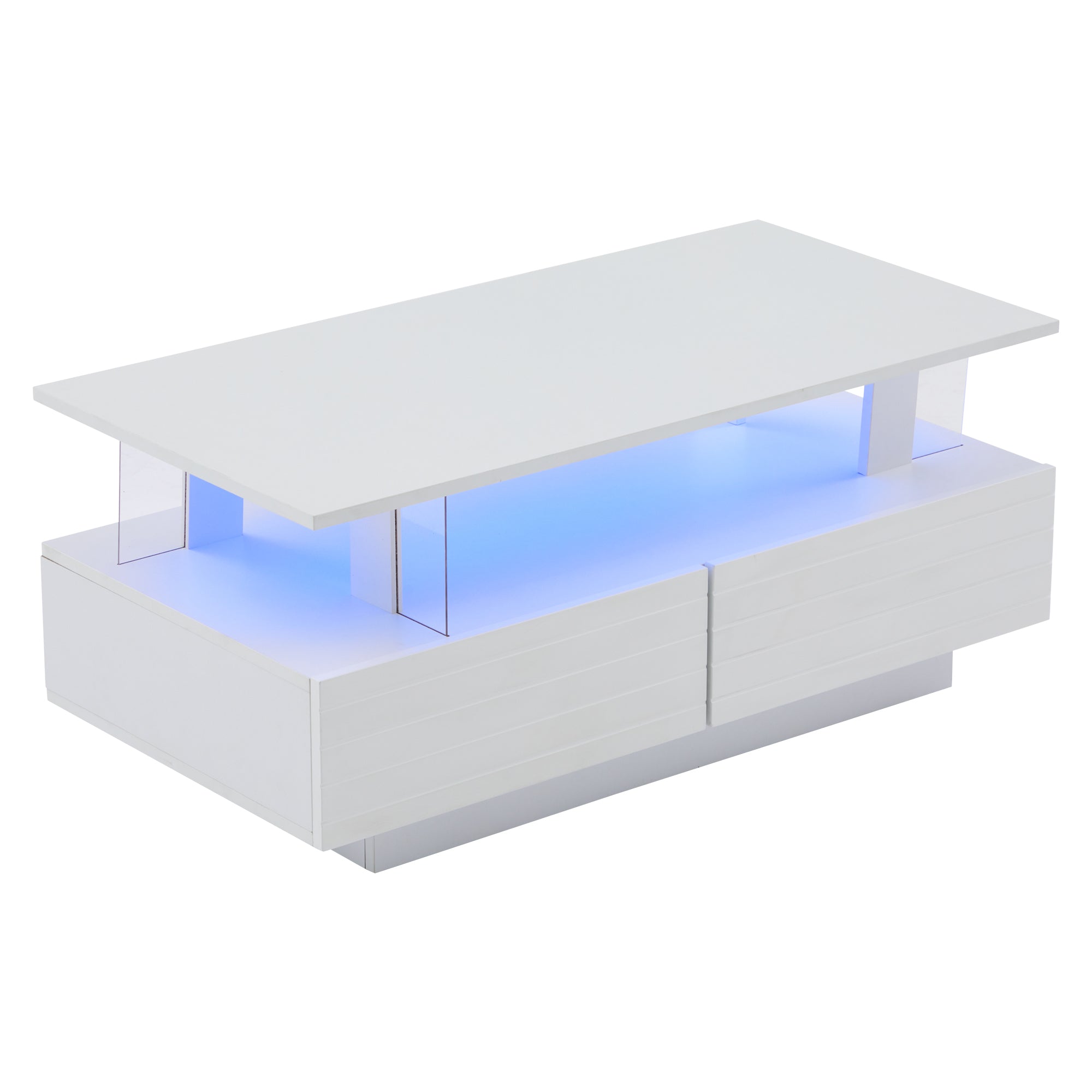 Logidon Witte LED Salontafel met Opbergruimte Bluetooth App Bediening 100x50x42 Cm
