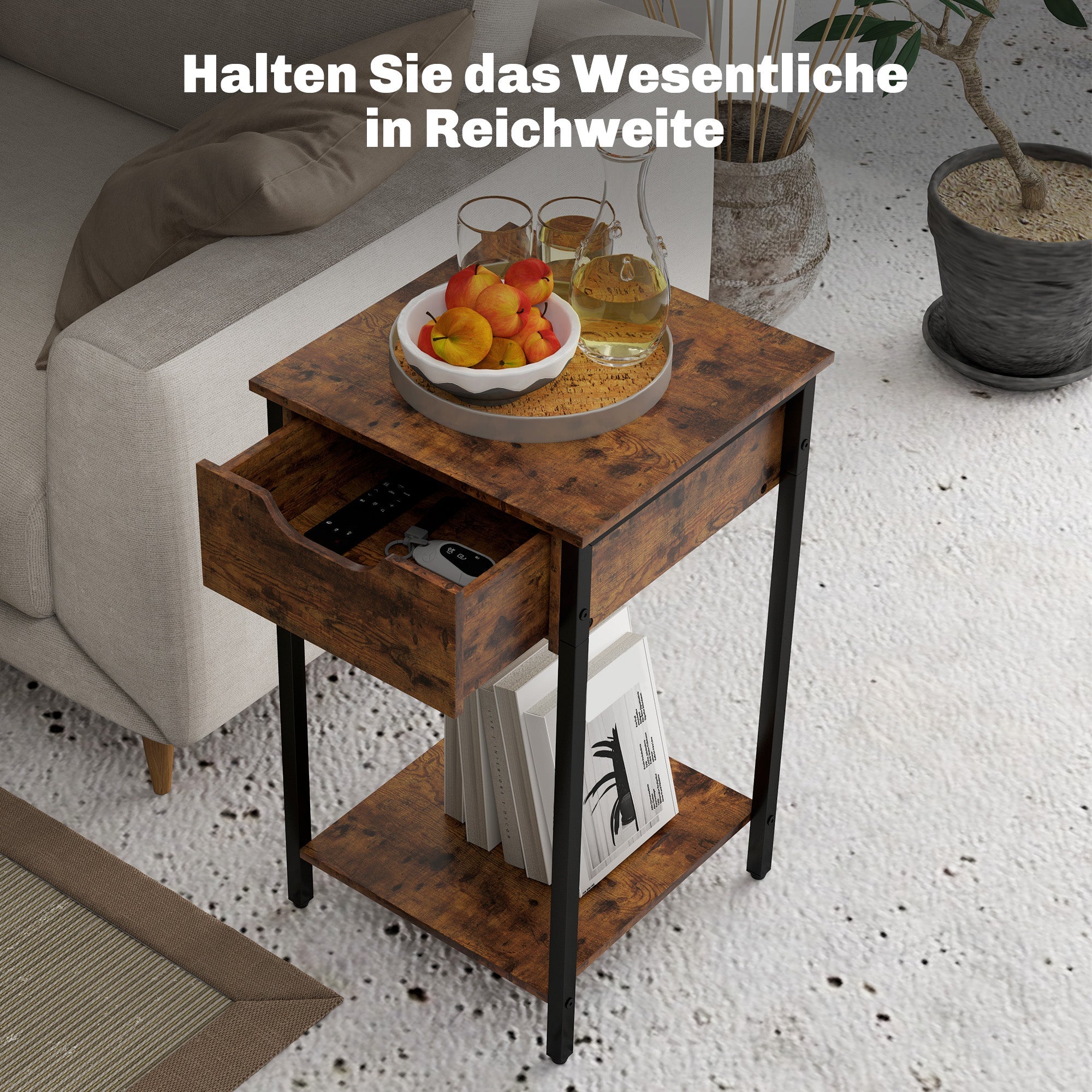 Logidon bijzettafel industriële stijl 40x40x68 cm bruin stalen frame