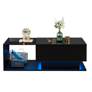 Logidon hoogglans zwarte salontafel 100x50x32 cm met glazen blad LED