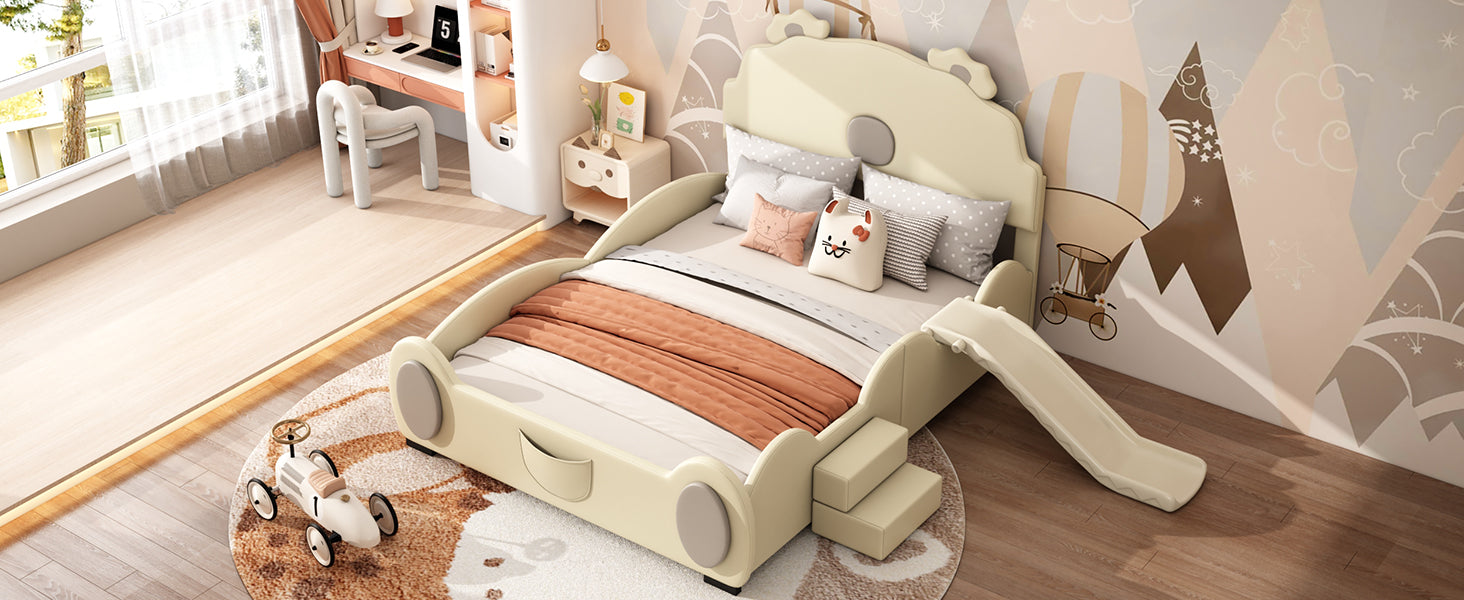 Logidon Cartoon Bear Bed 90x200 cm With Slide And Ladder Beige