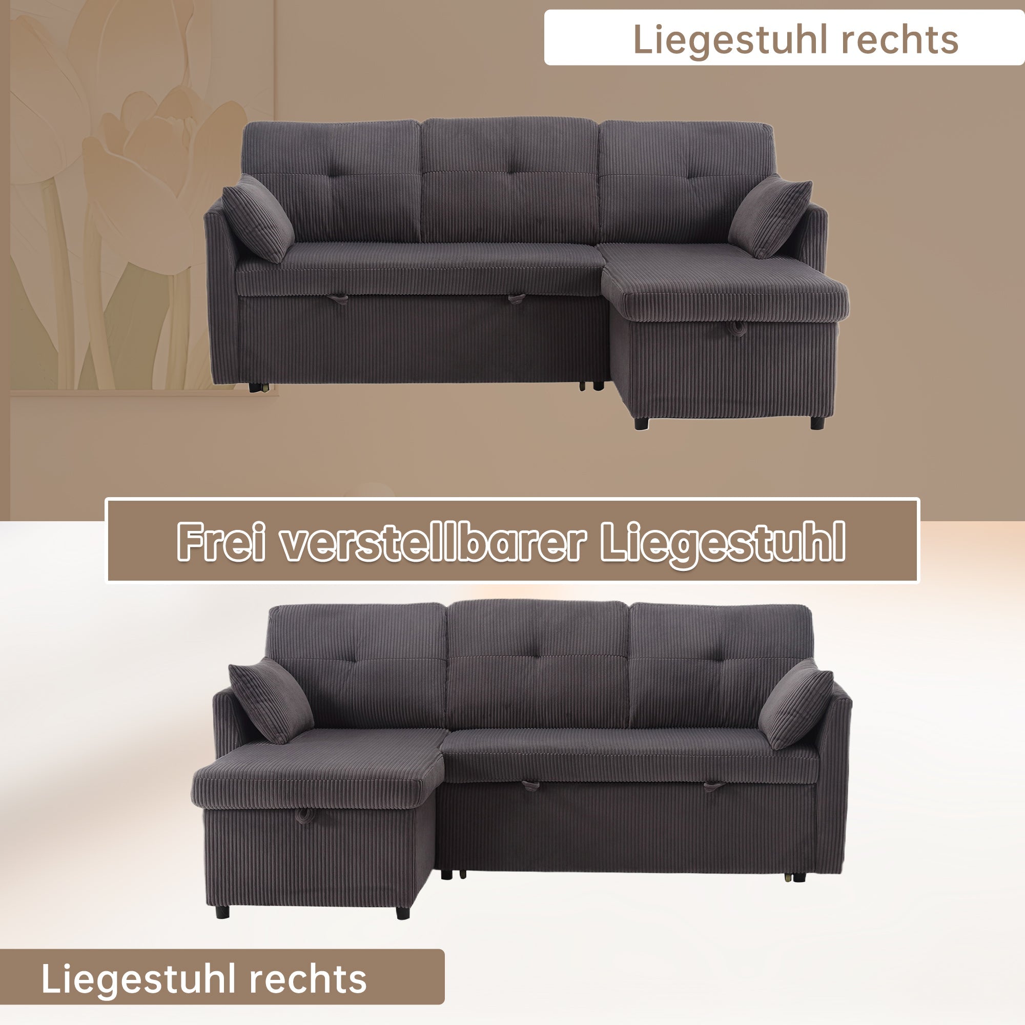 Logidon Sofa Bed With Storage Space Dark Gray Modular Corner Sofa