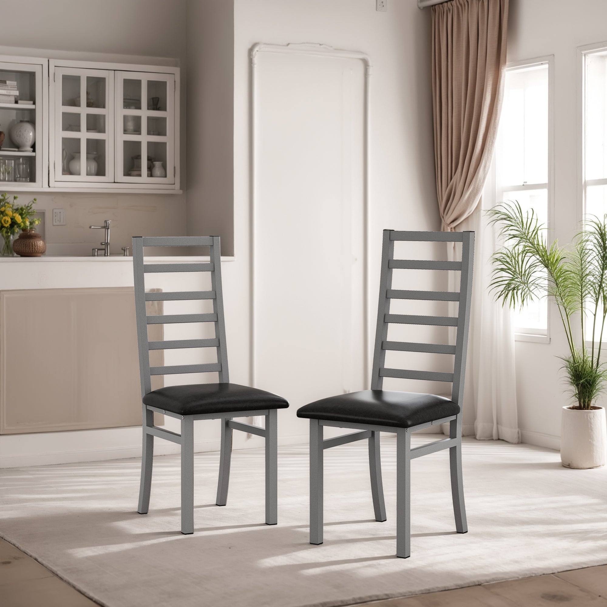 Logidon eettafelstoelen set van 2 grijs kunstleer metalen poten met hoge rugleuning