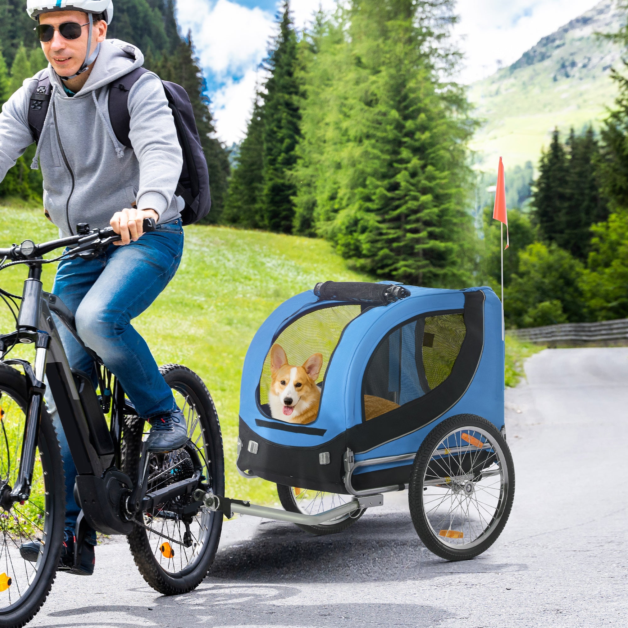 Logidon Hondenkar Fiets Blauw Zwart 130x73x90 cm