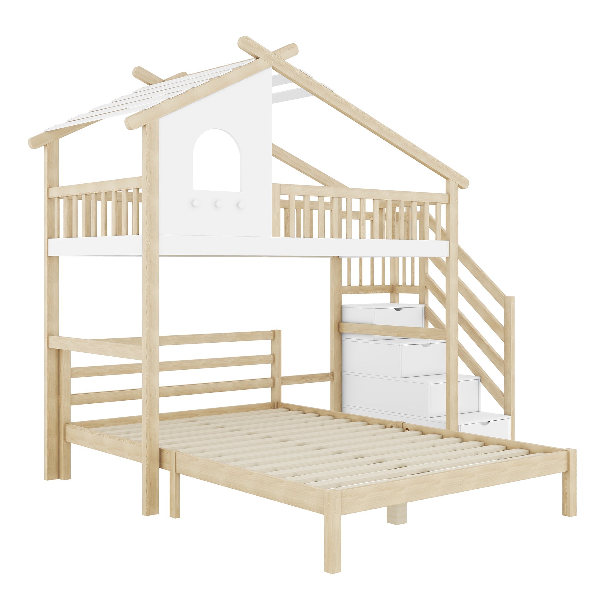 Logidon hoogslaper 90x200 cm vliering met opbergladder naturel wit