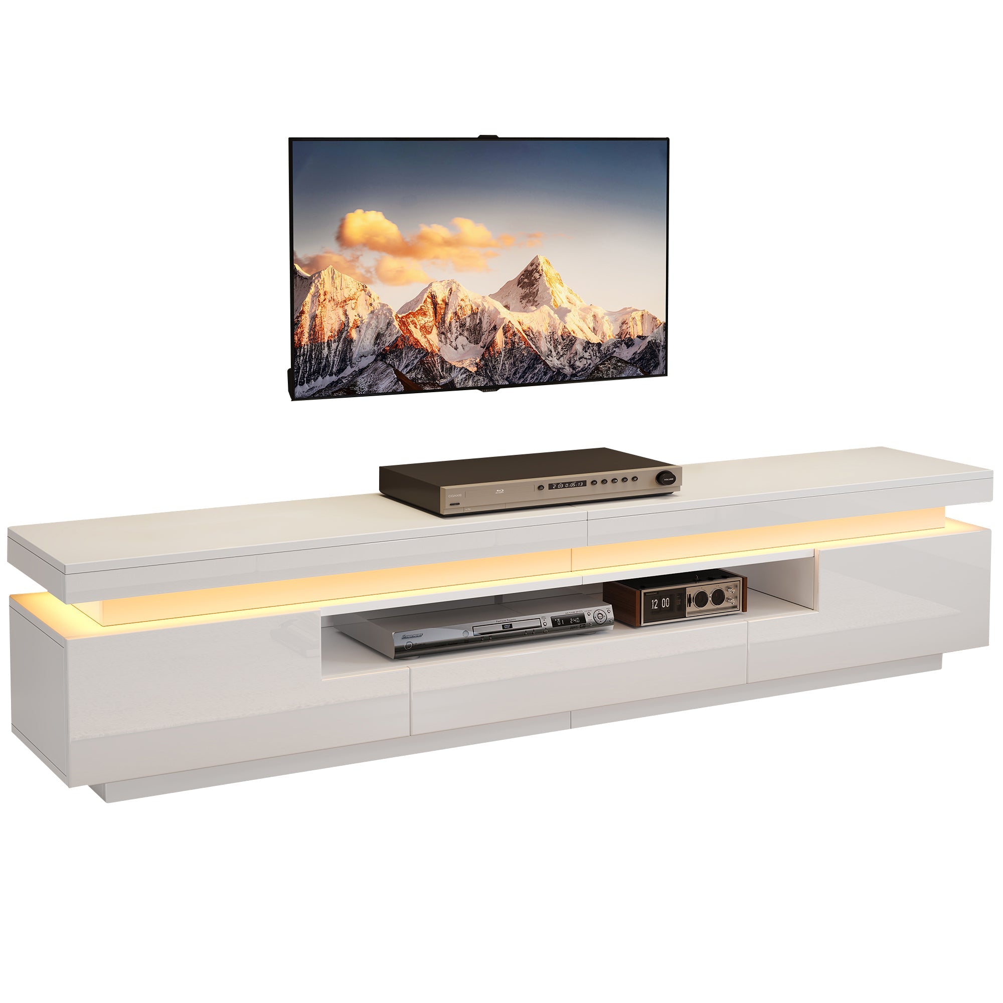Logidon wit hoogglans LED lowboard 175x38x45 cm met 2 kasten
