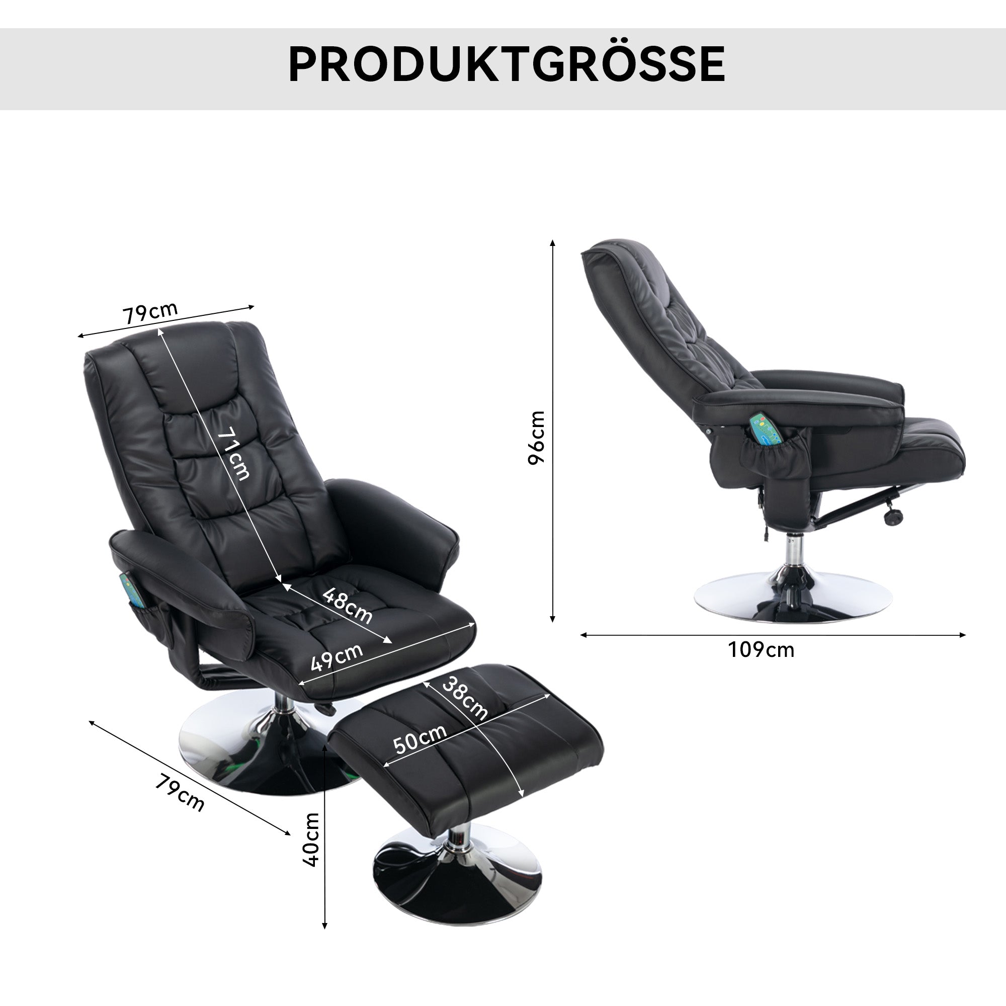 Logidon massagestoel zwart met PU vulling en poef