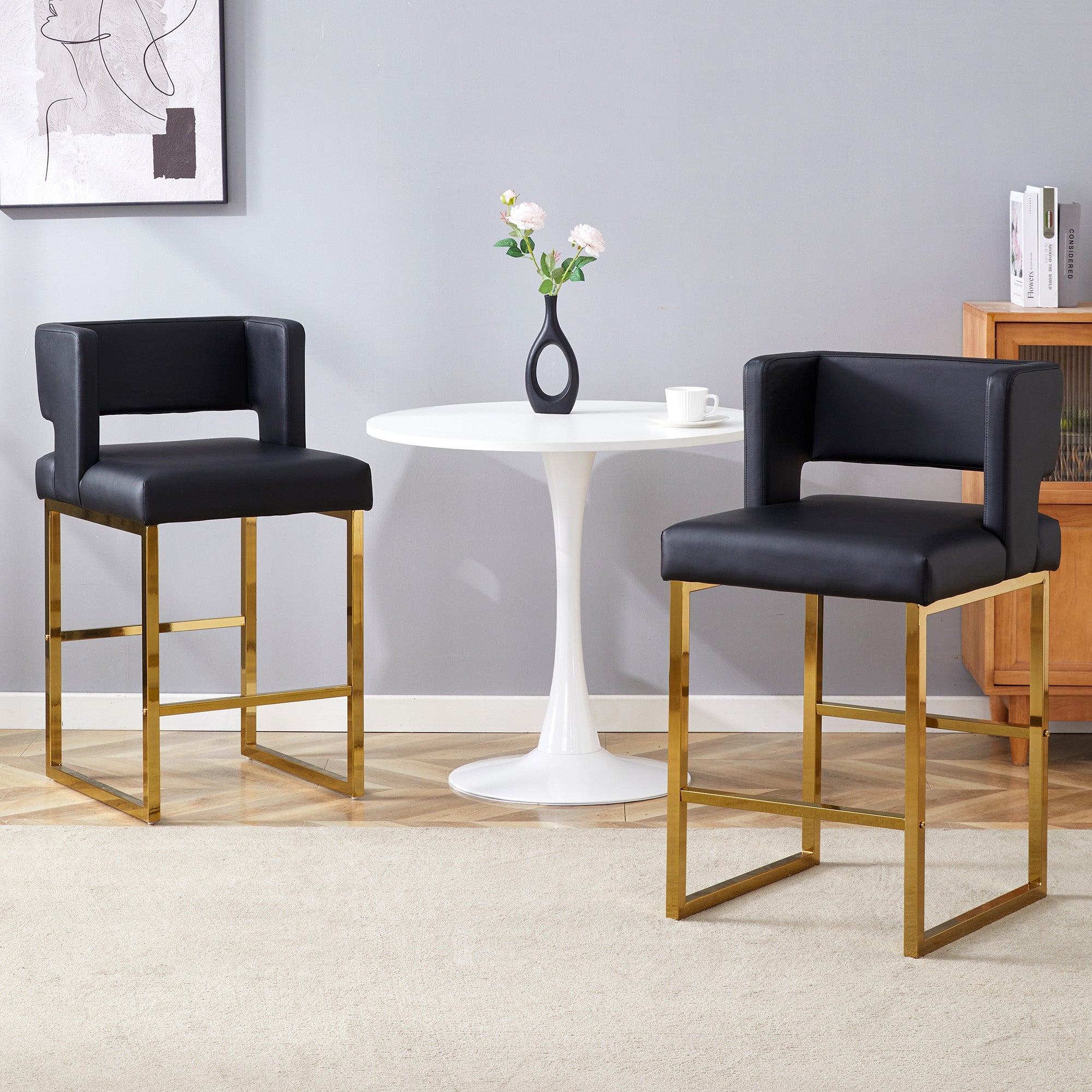 Logidon Barkruk Set 2 Zwart Kunstleer Gouden Poten Nordic