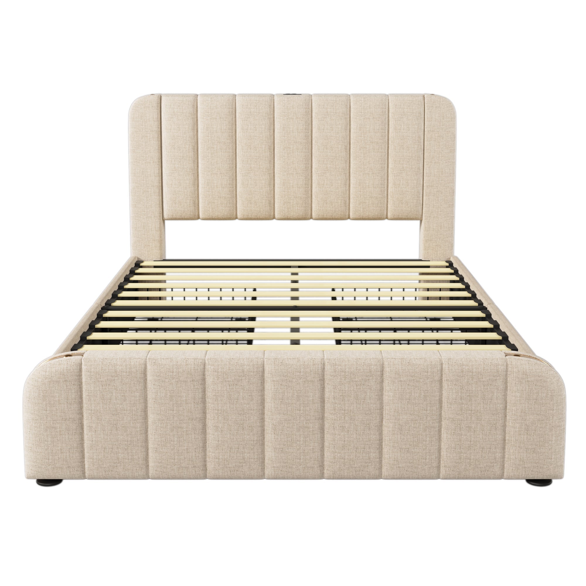 Logidon gestoffeerd bed 160x200 beige met USB oplaadfunctie en 4 lades