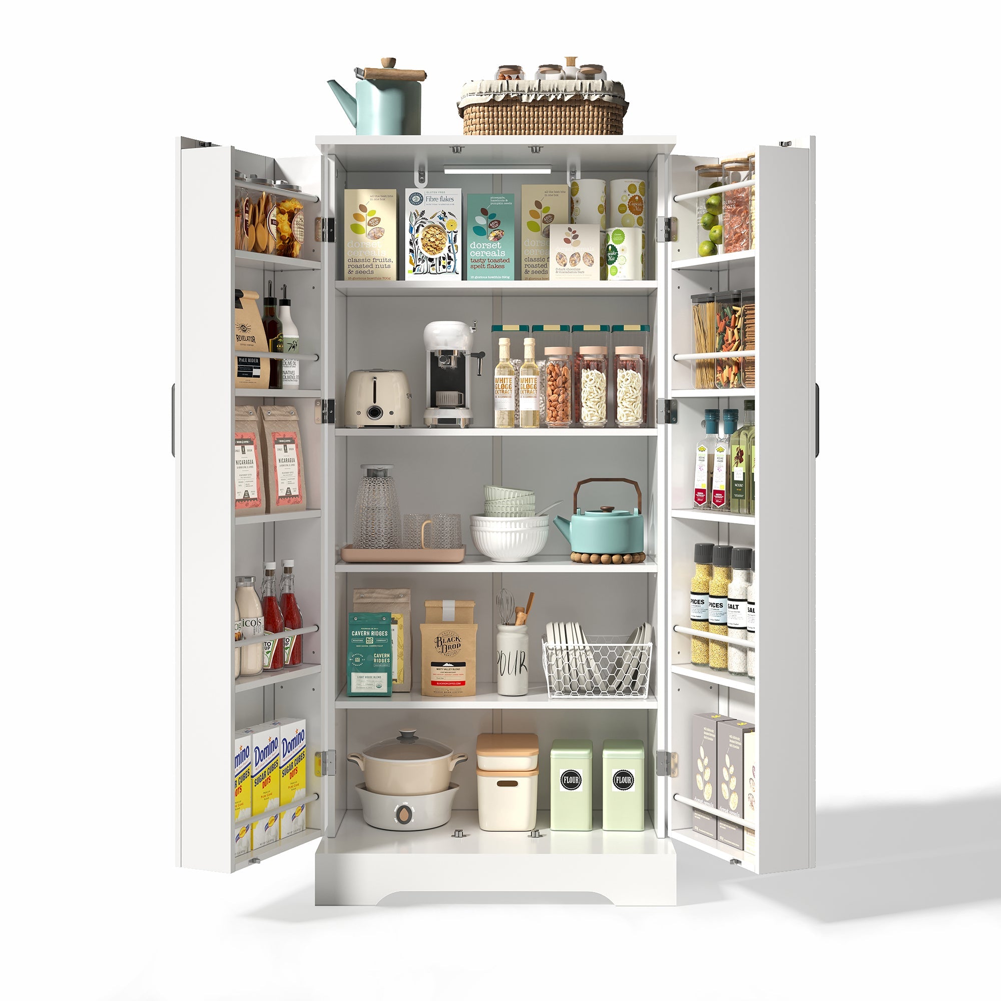 Logidon 60x35x128cm witte keukenkast LED-sensorlicht verstelbare planken