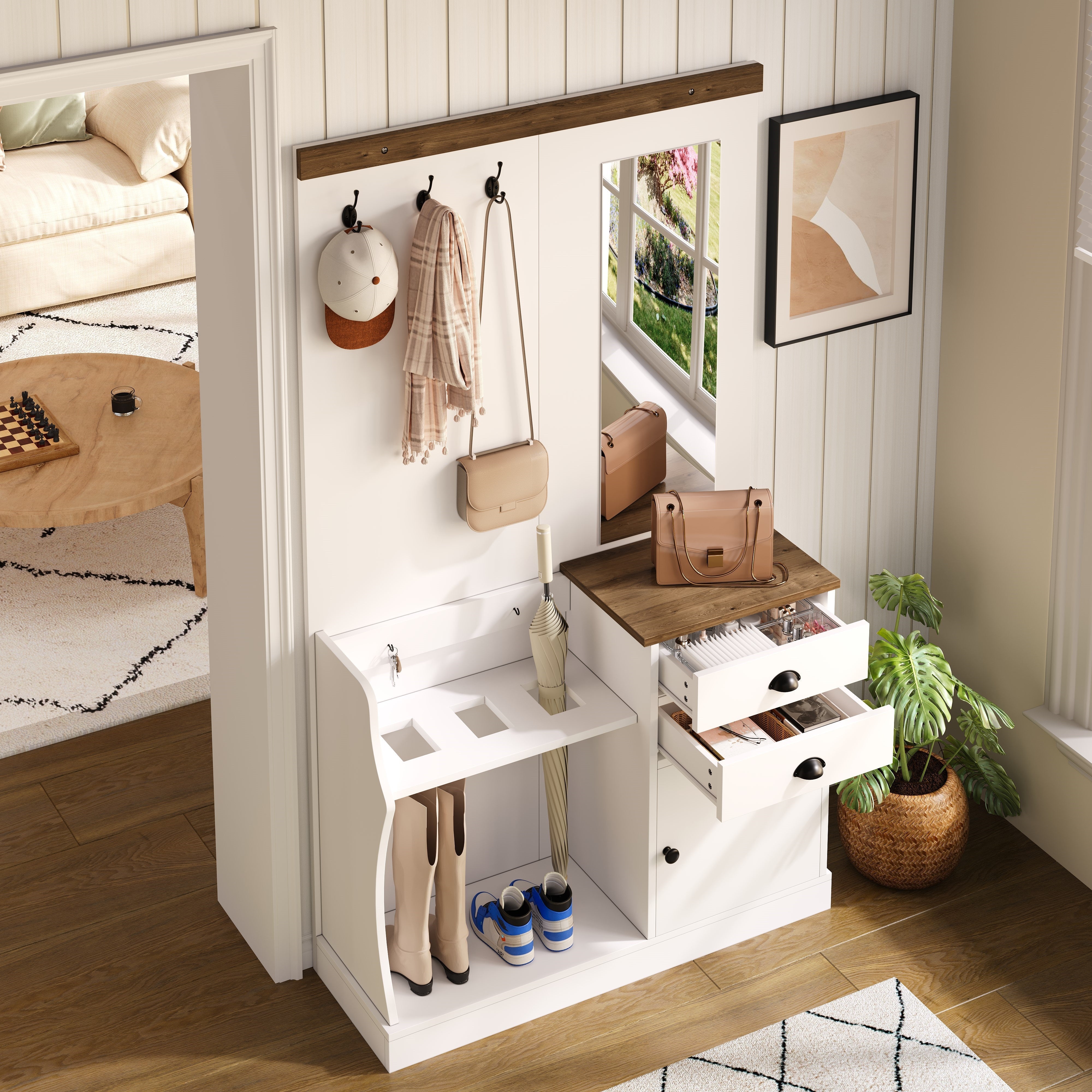 Logidon Kledingkastset Met Spiegel, Haken En Laden Wit 110x38x191 cm