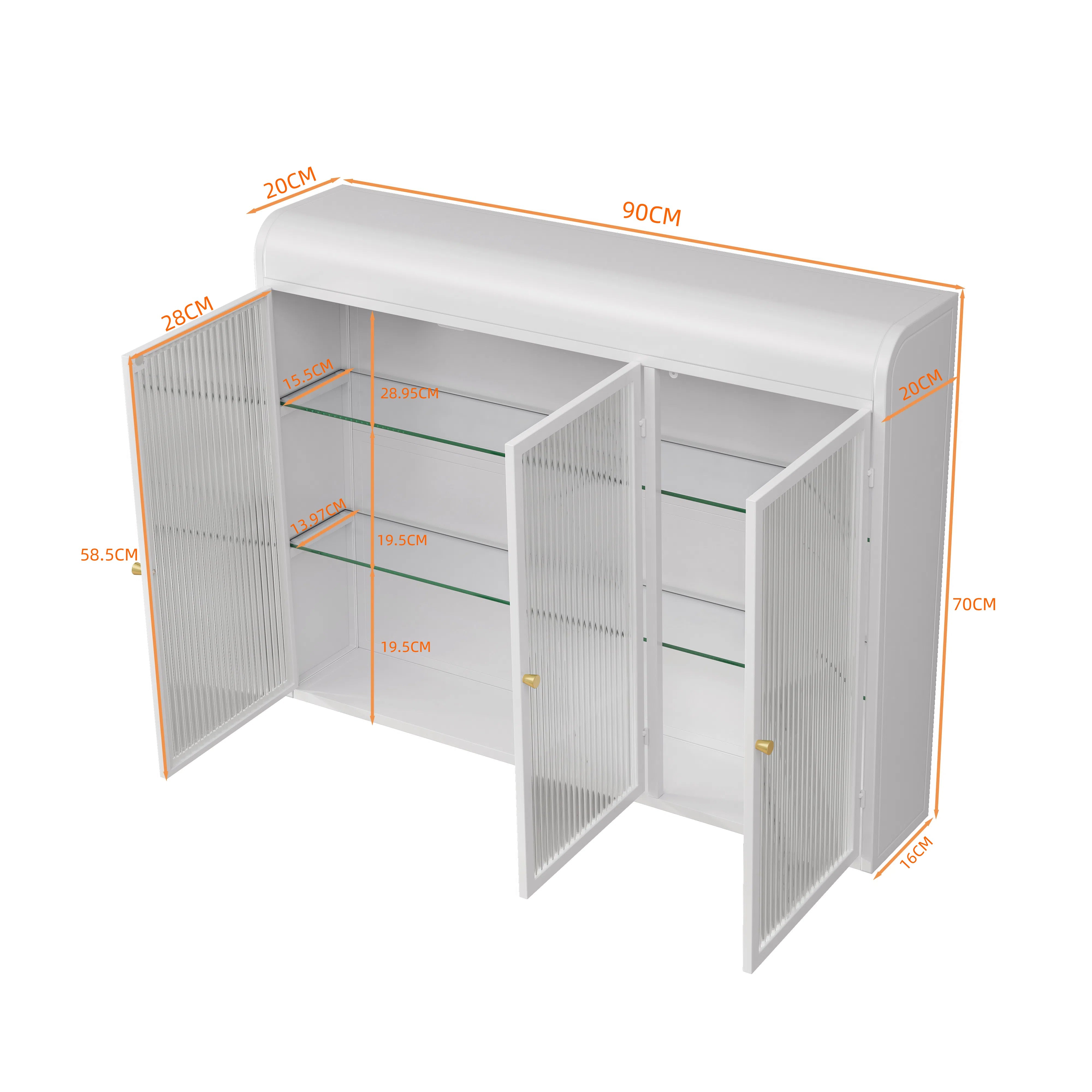 Logidon wandvitrinekast 3 deuren gebogen glas wit 90x20x70 cm