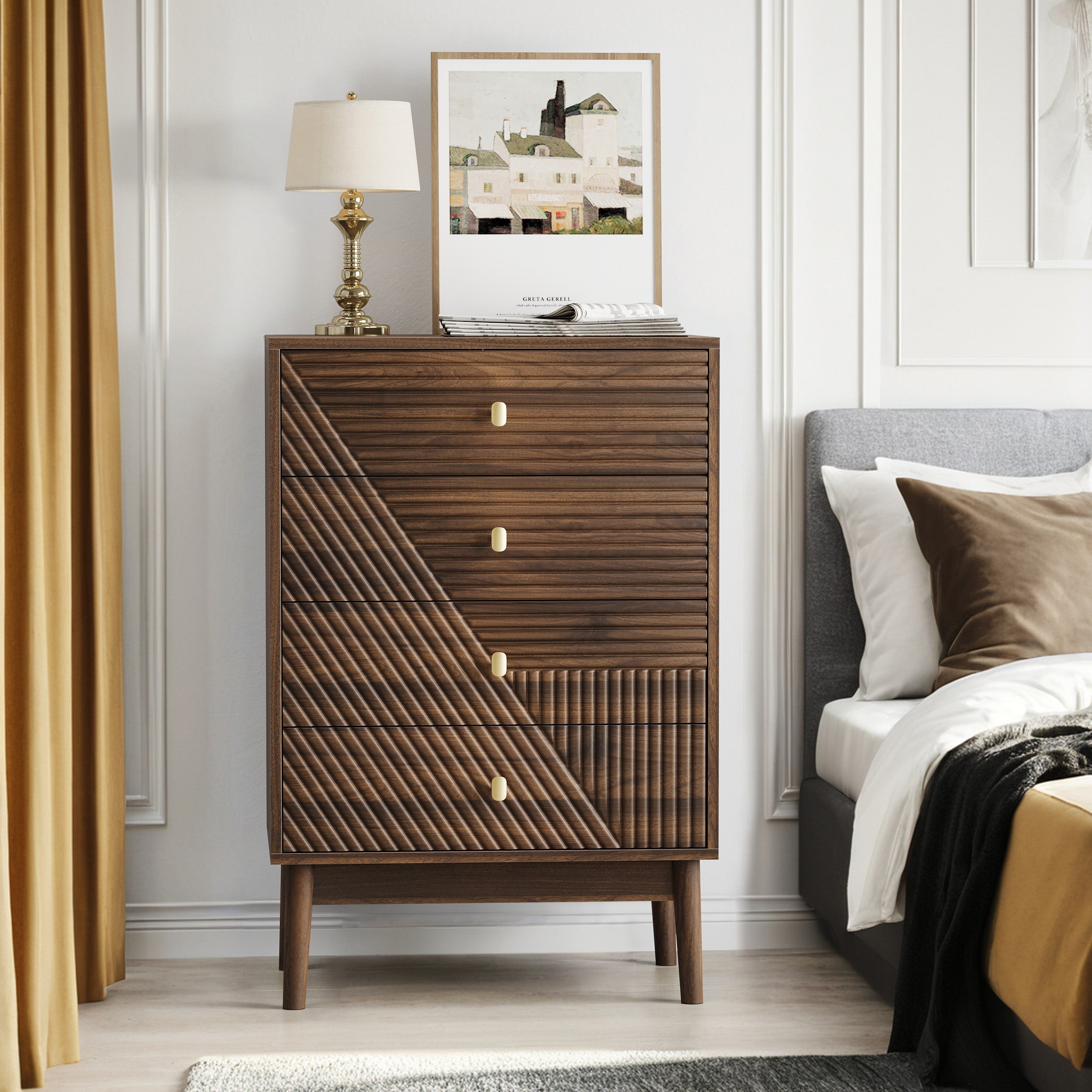 Logidon Notenhouten ladekast 60x40x90 cm met 4 lades