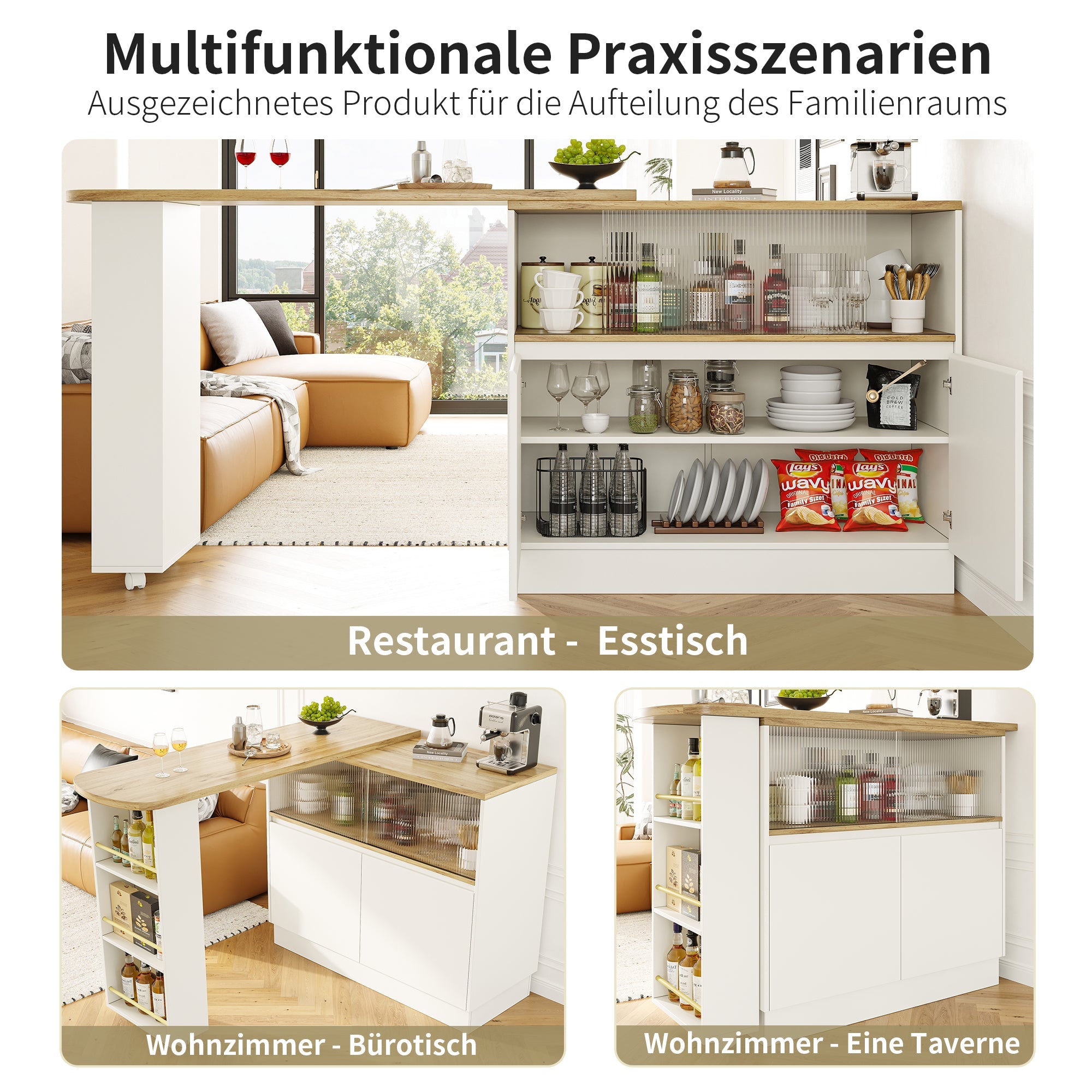 Logidon 360° draaibaar dressoir wit 90×45×100 cm glazen schuifdeur