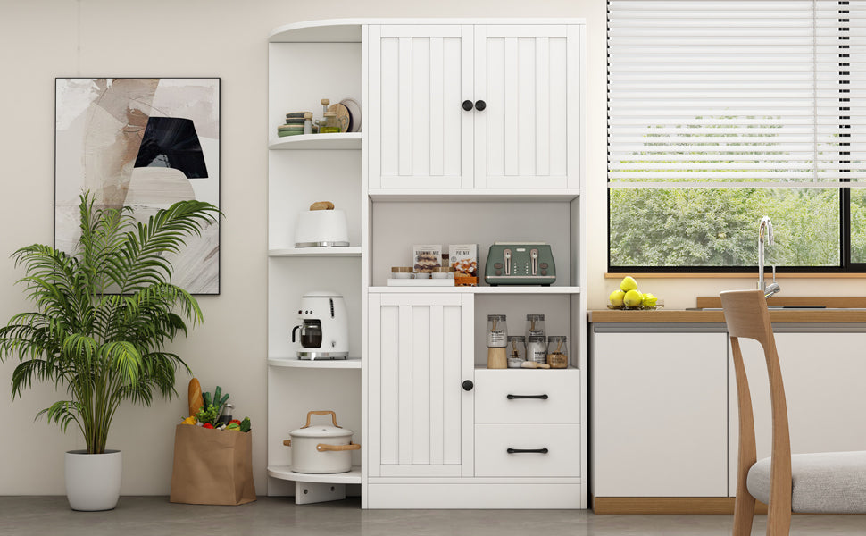 Logidon corner cabinet white 104x35x155 cm display cabinet 3 doors 2 drawers