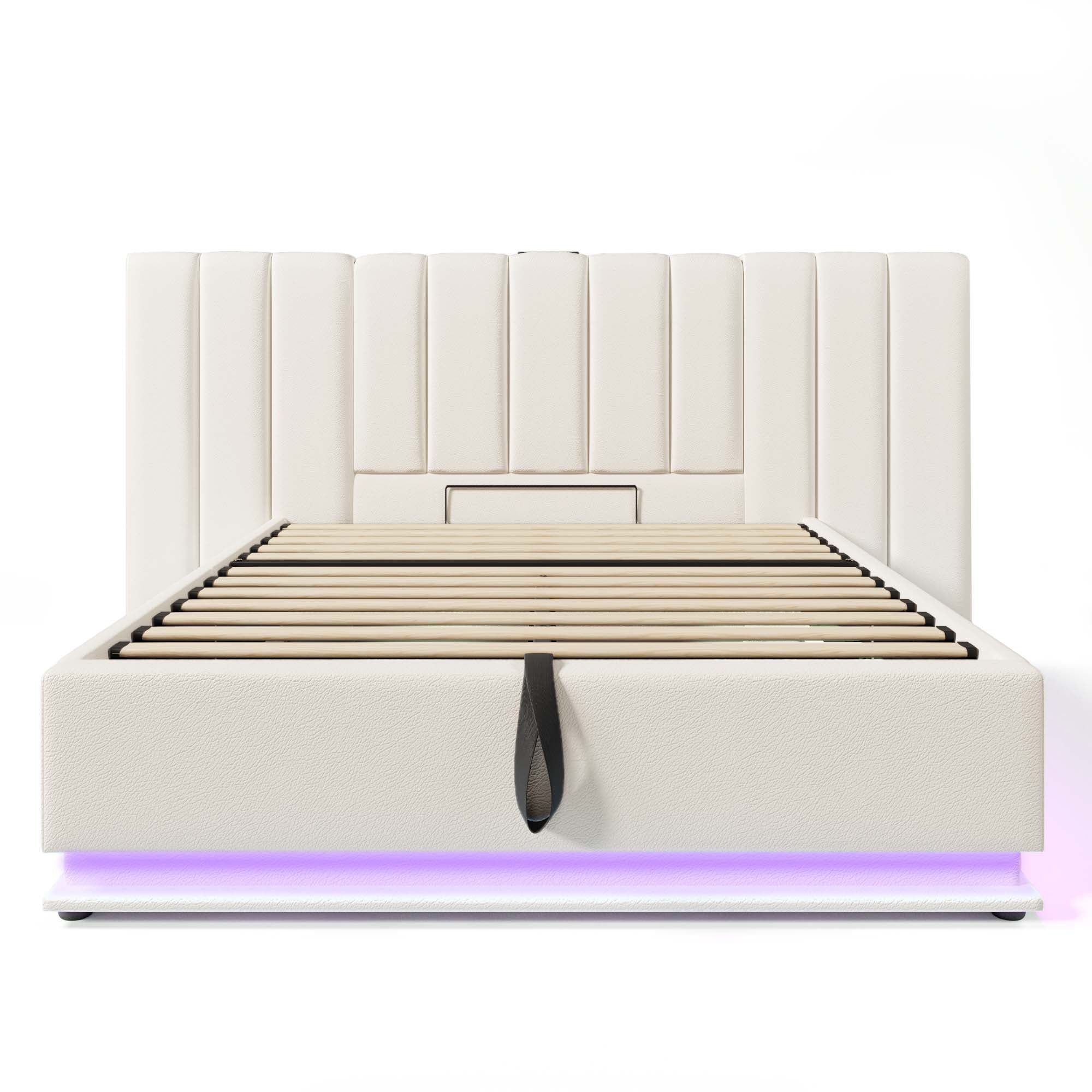Logidon gestoffeerd bed 180x200 wit met app LED USB C oplaadfunctie