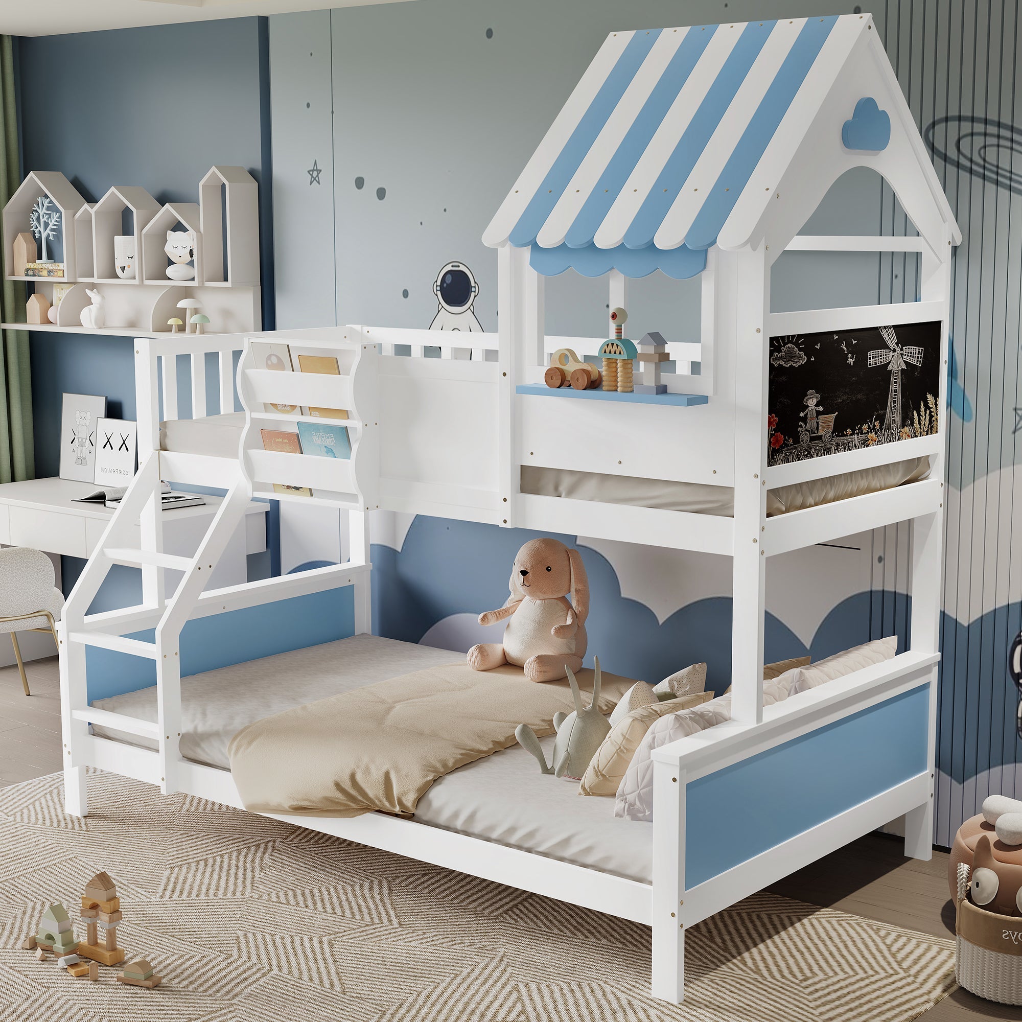 Logidon stapelbed kinderbed met opbergruimte 90x200/120x200 wit-blauw