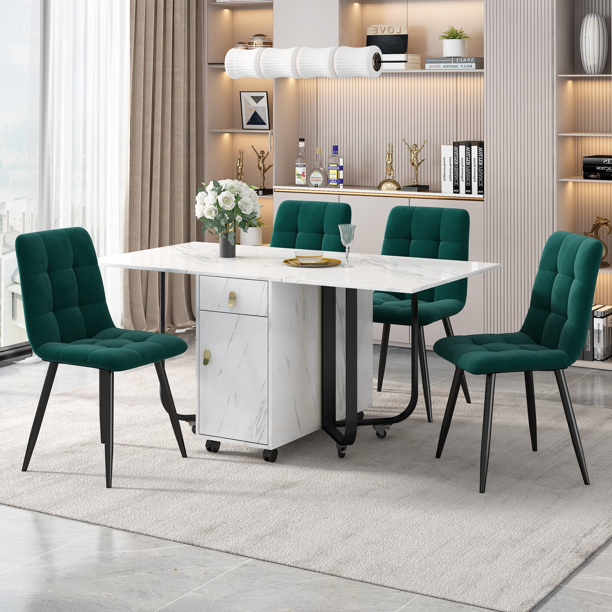 Logidon eettafelset 150x80x76 cm wit MDF vier fluwelen stoelen