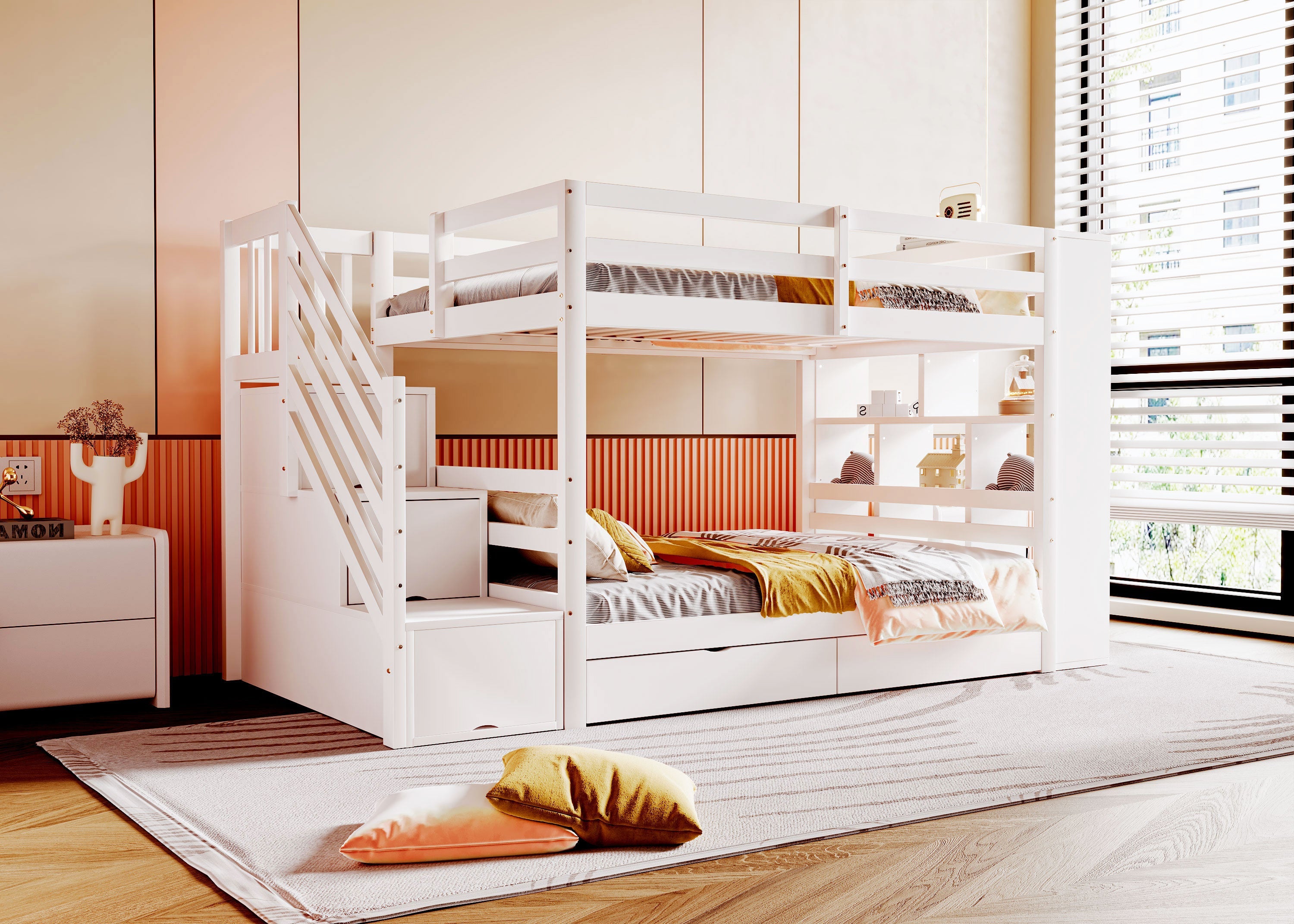 Logidon stapelbed 90x200 cm met veiligheidstrap en opbergruimte wit